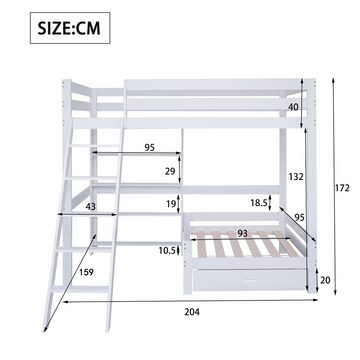 Flieks Hochbett Etagenbett mit Regalen und Leiter, Sofa mit einer Schublade 90x200cm