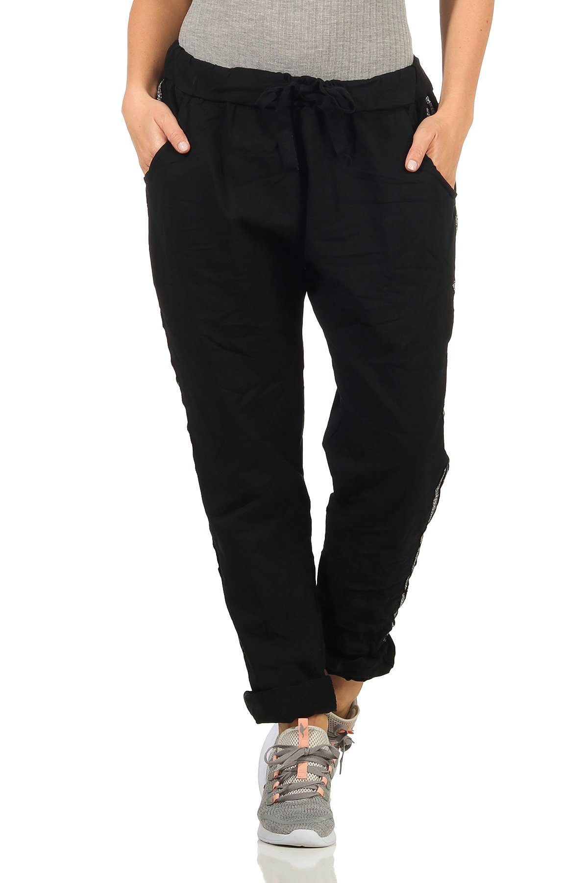Mississhop Jogginghose Damen Hose Baumwollhose mit Seitlichen Silberstreifen M.348