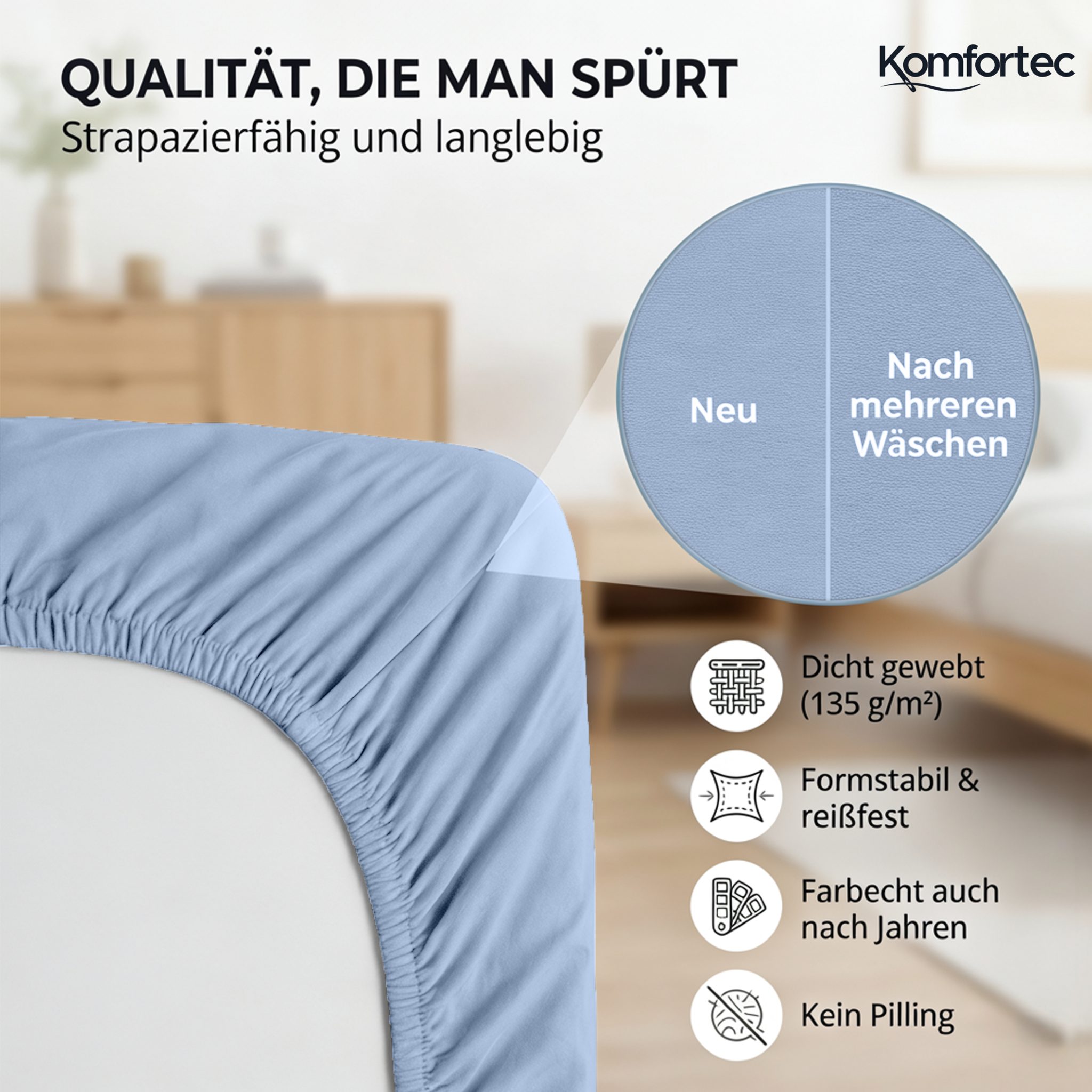 Komfortec Spannbettlaken Jersey Spannbettuch, 90x200, 140x200, 160x200, 180x200 oder 200x200 cm, 100% Baumwolle (135 g/m), Gummizug: Rundum, (1 Stück), OEKO-TEX – Bild 5 von 5