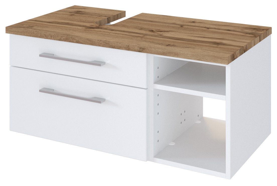 HELD MÖBEL Unterschrank Unterbeckenschrank Davos 90 cm (links) weiß/matt weiß