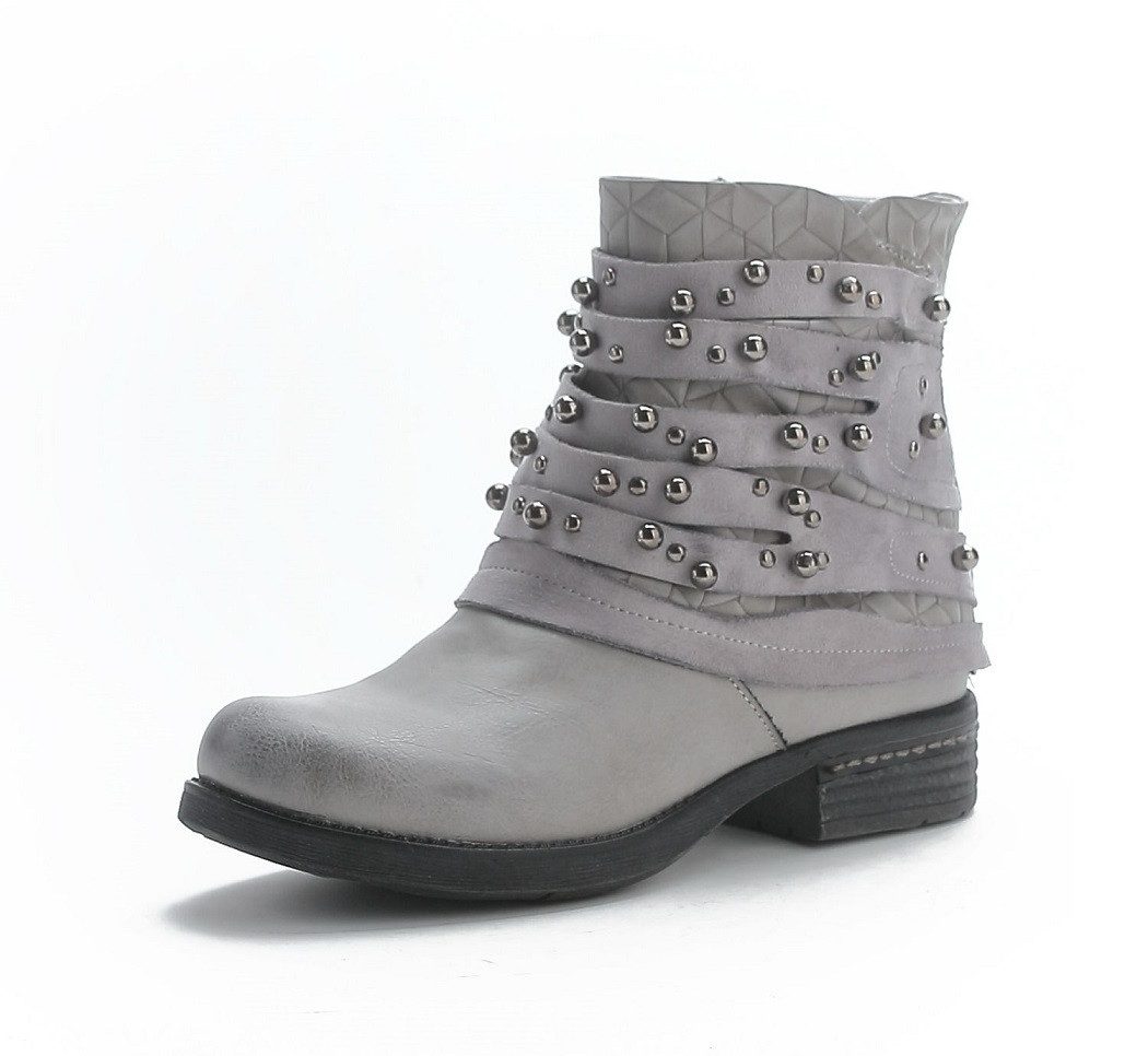 Pogolino ST016 Bikerboots Damen Nieten Stiefeletten Biker Boots leicht gefüttert