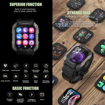 findtime Smartwatch (1,72 Zoll, Android, iOS), mit IP69K Wasserdicht 24 Sportmodi Outdoor Sportuhr Tactical Watch