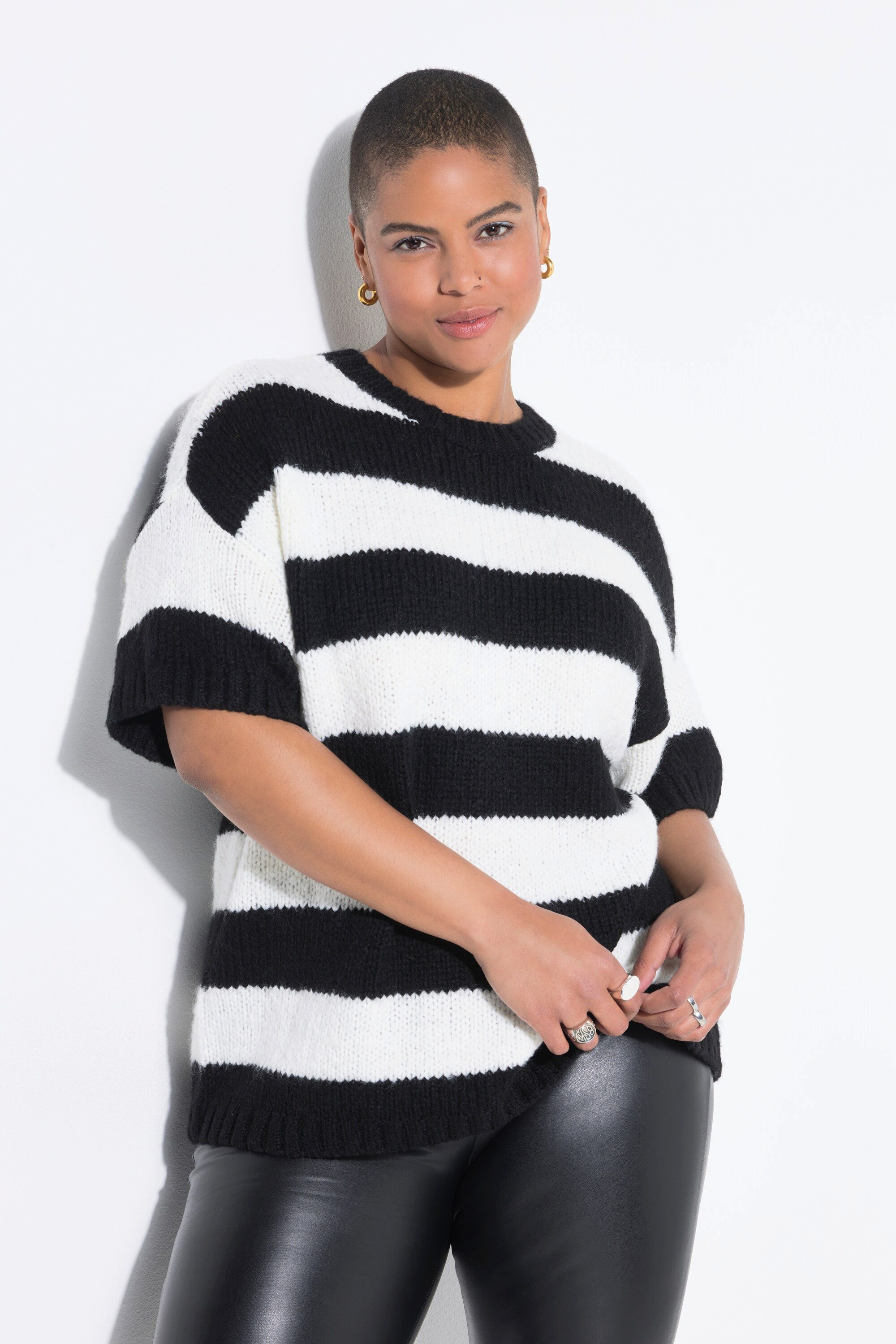 Studio Untold Strickpullover Pullover Oversize Shape Streifen Halbarm günstig online kaufen
