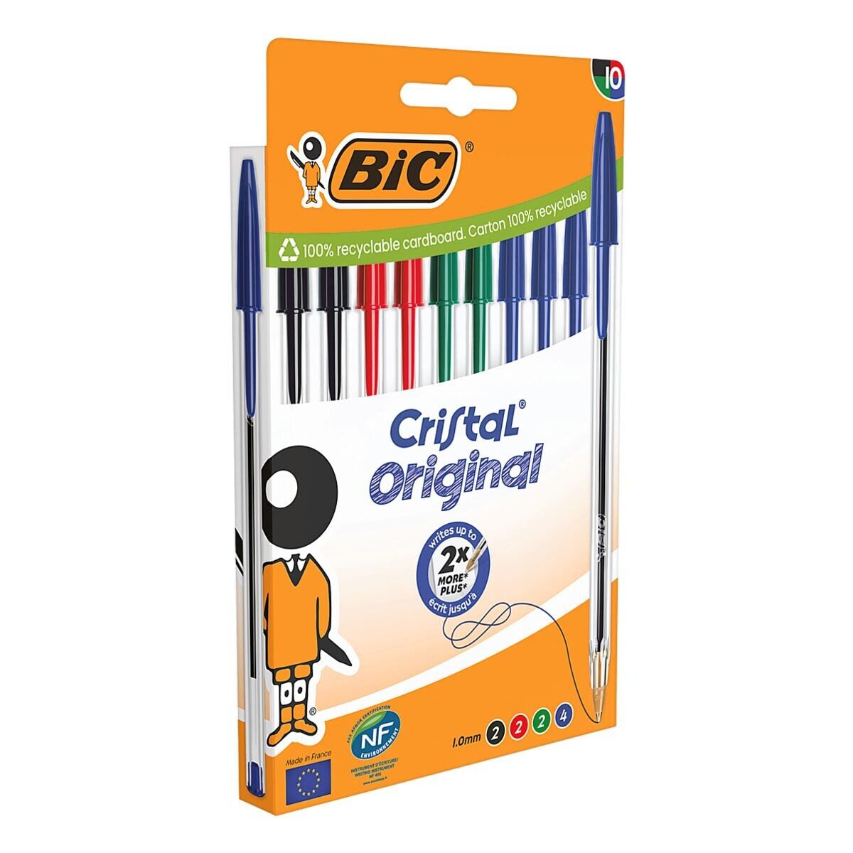 BIC Kugelschreiber Cristal Original, (10-tlg), Strichstärke: 0,4 mm, mit Kappe