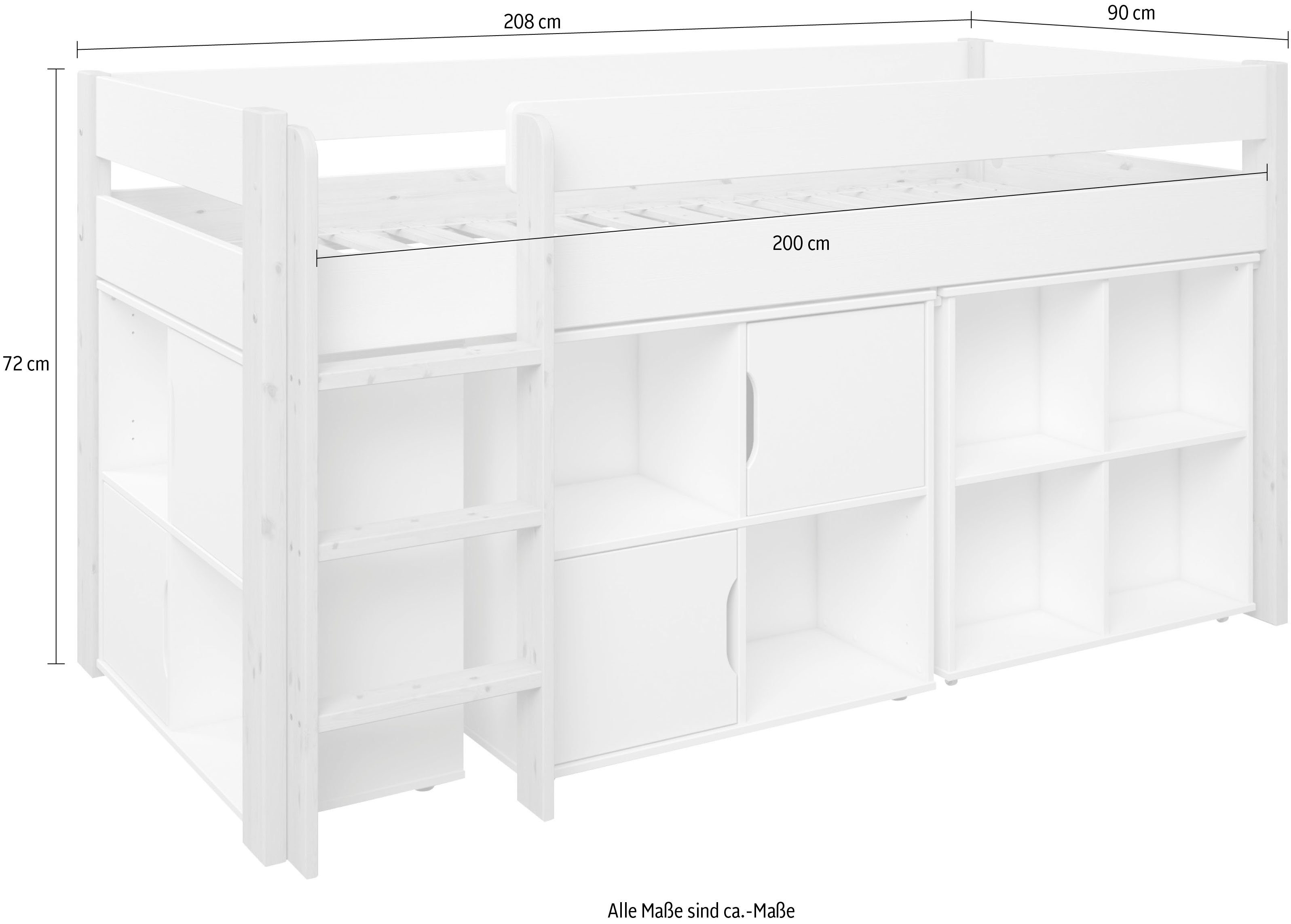 OTTO home Hochbett "ROBIN " Massivholz, viel Stauraum, seitenverkehrt montierbar (4-tlg), inklusive Schreibtisch und zwei Kommoden
