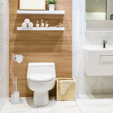 relaxdays Toilettenpapierhalter WC Garnitur Stahl & Holzoptik
