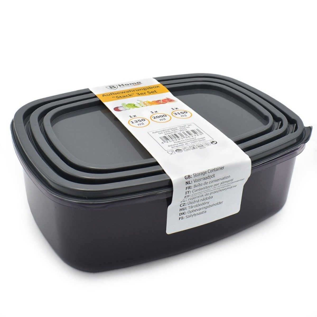 B-Home Aufbewahrungsbox Set 3er-Set, 1.350 / 2.000 / 3.150 ml, mit Deckel - Anthrazit (3 St)