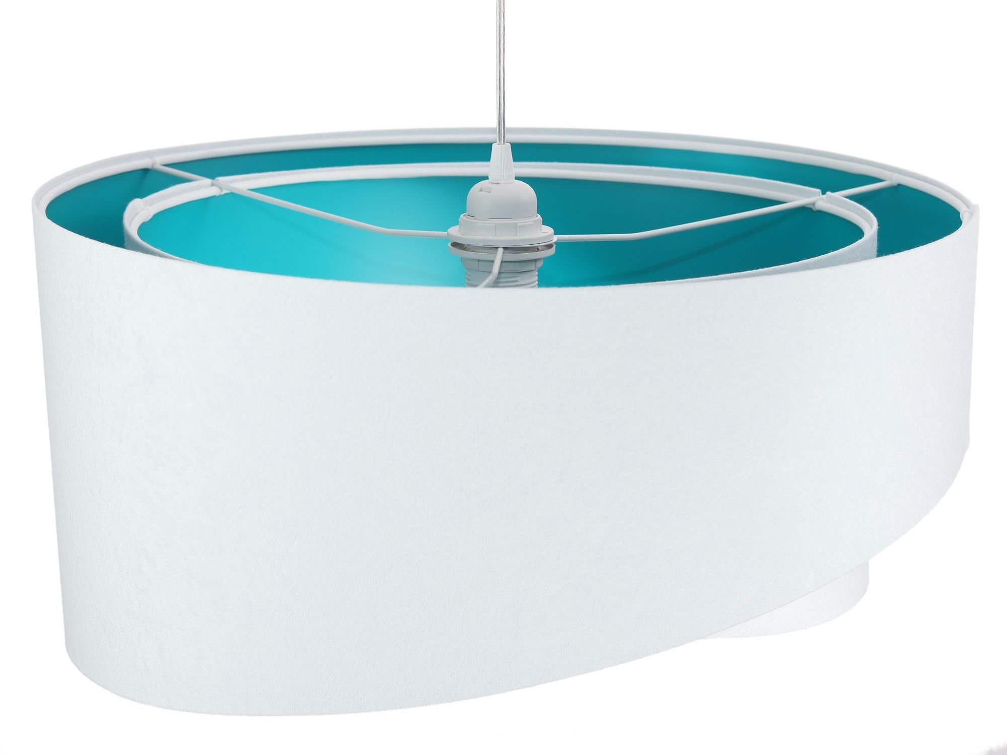 Licht-Erlebnisse BRANDO, modern Pendelleuchte Weiße Hängelampe Lampe Türkis Wohnzimmer Leuchtmittel, ohne Esstisch Stoffschirm