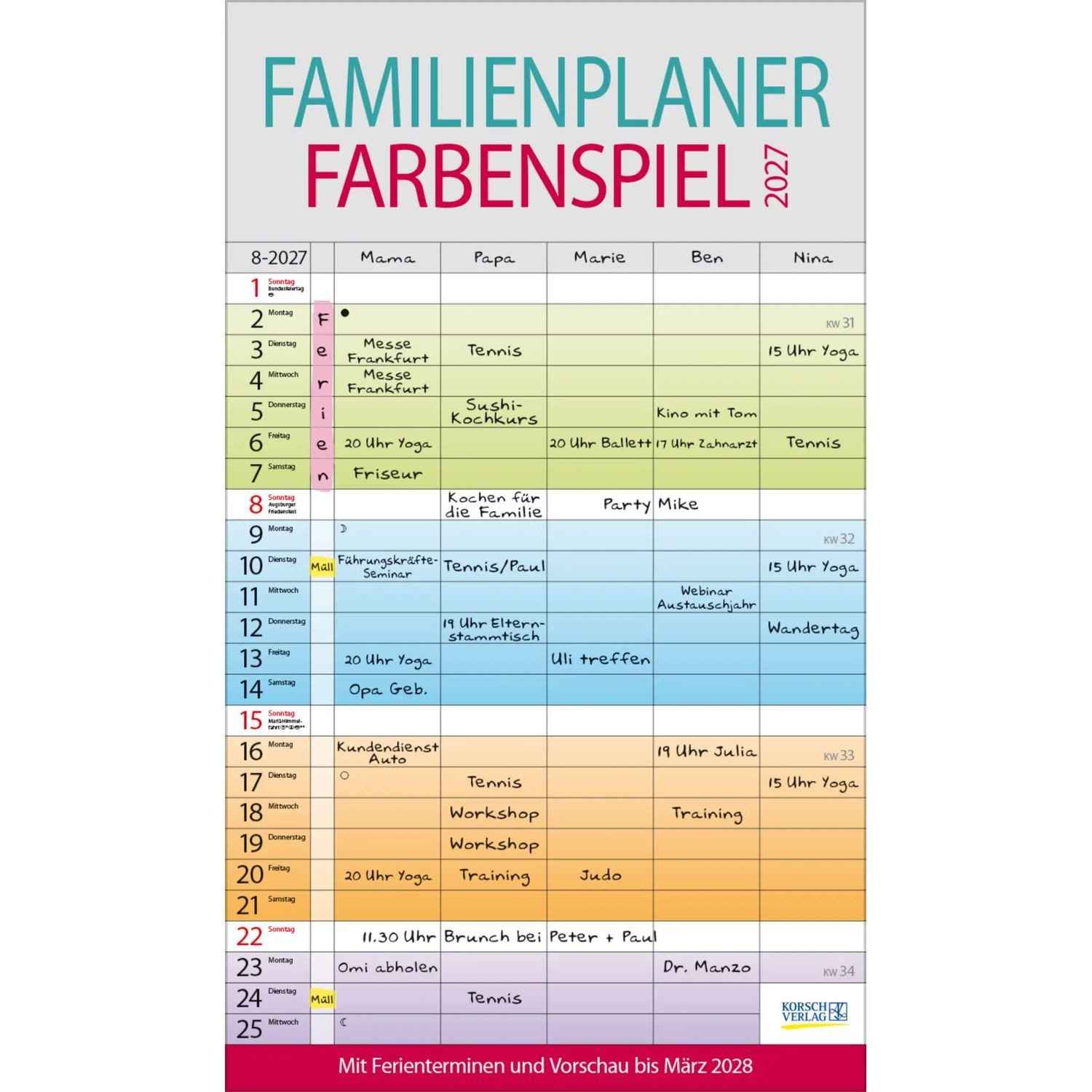Korsch Verlag Wandkalender Familienplaner Farbenspiel 2027