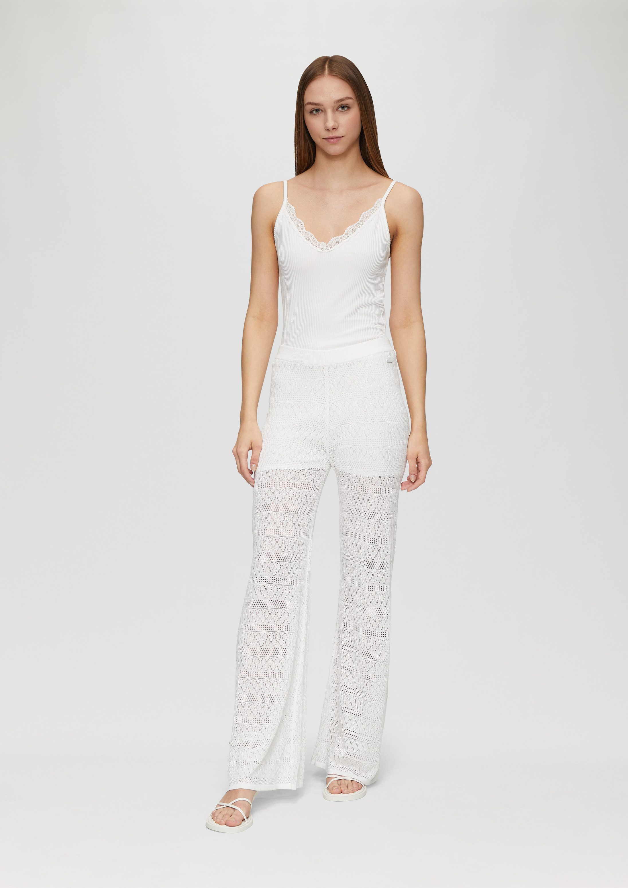 QS Chinos Hose Transparente Feinstrick-Hose mit Ajourmuster und Baumwollfutter