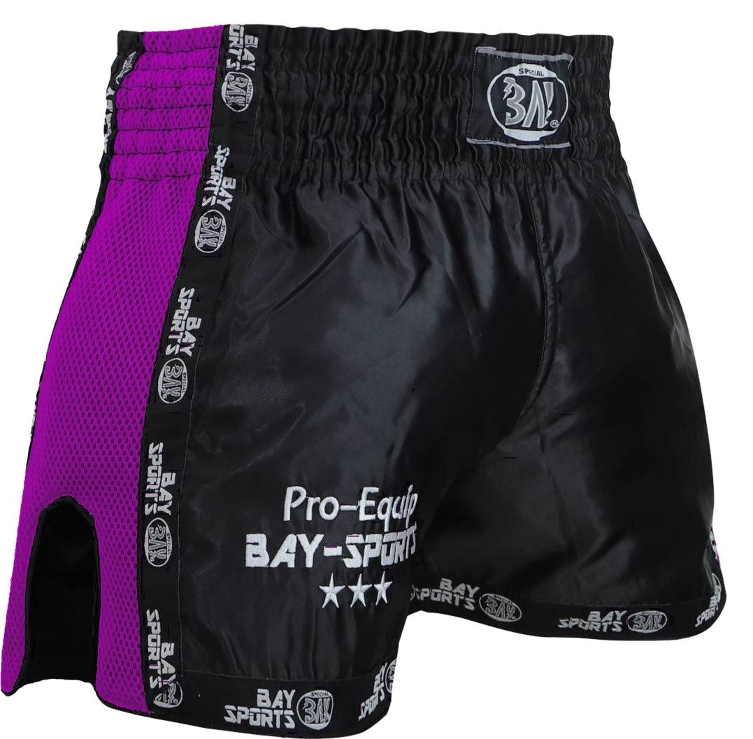 BAY-Sports Sporthose Thaiboxhose lila violett Thaiboxen Hose Шорты Muay Thai Thaiboxshorts (Stück) Mesheinsätze u. Veredelungen, Pur Pur, Kinder und Erwachsene XXS - XXL