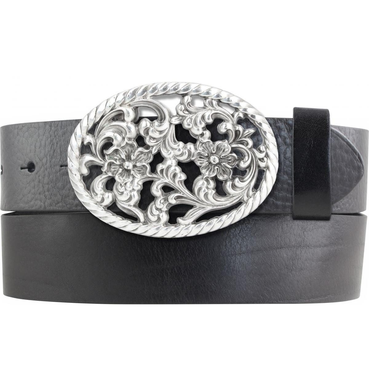 BELTINGER Ledergürtel Gürtel aus Vollrindleder mit Ornament-Schließe 4,0 cm - Ledergürtel mi (1-St)