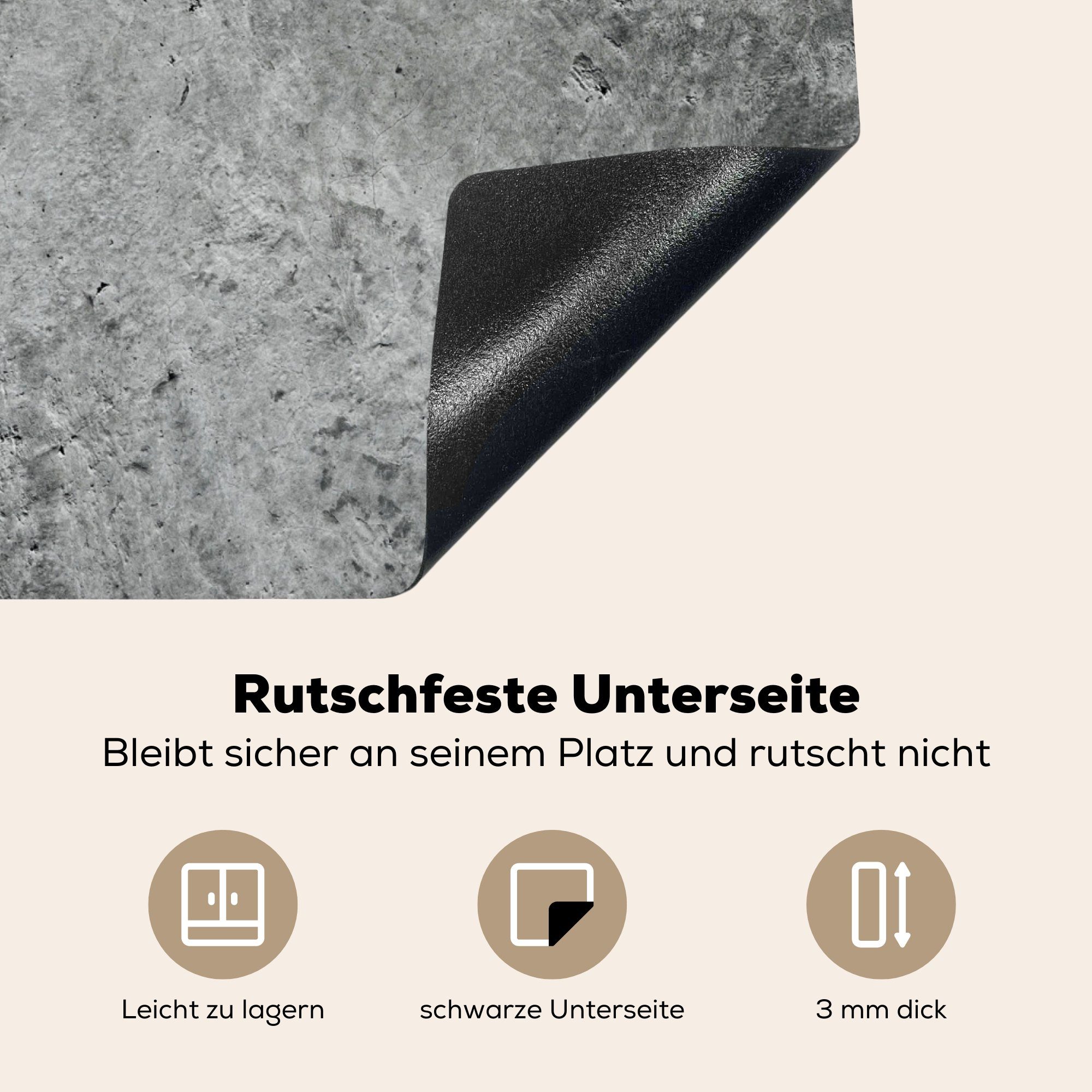 MuchoWow Herdblende-/Abdeckplatte Beton -Betonstruktur, Ceranfeldabdeckung Mobile Schiefer tlg), - (1 - Arbeitsfläche Grau nutzbar, Vinyl, 60x52 cm