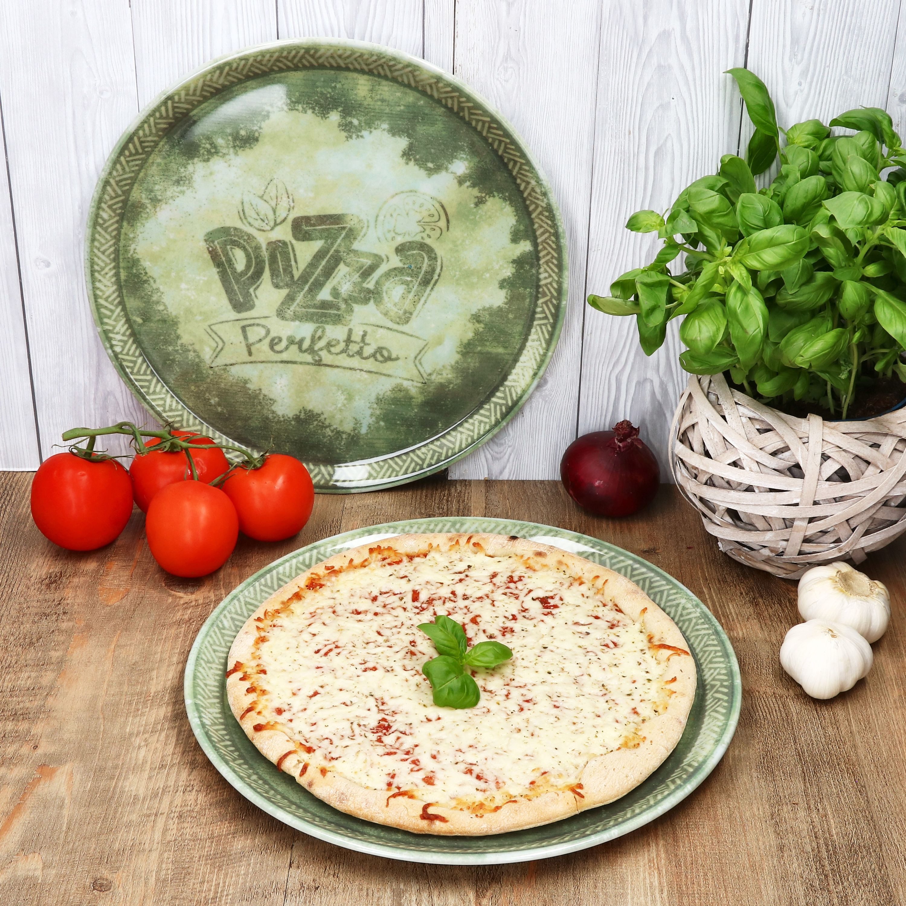 MamboCat Pizzateller 2x Perfetto Pizzateller Grün Ø 31,5 cm 2 Personen Porzellan Pizza – Bild 3 von 5
