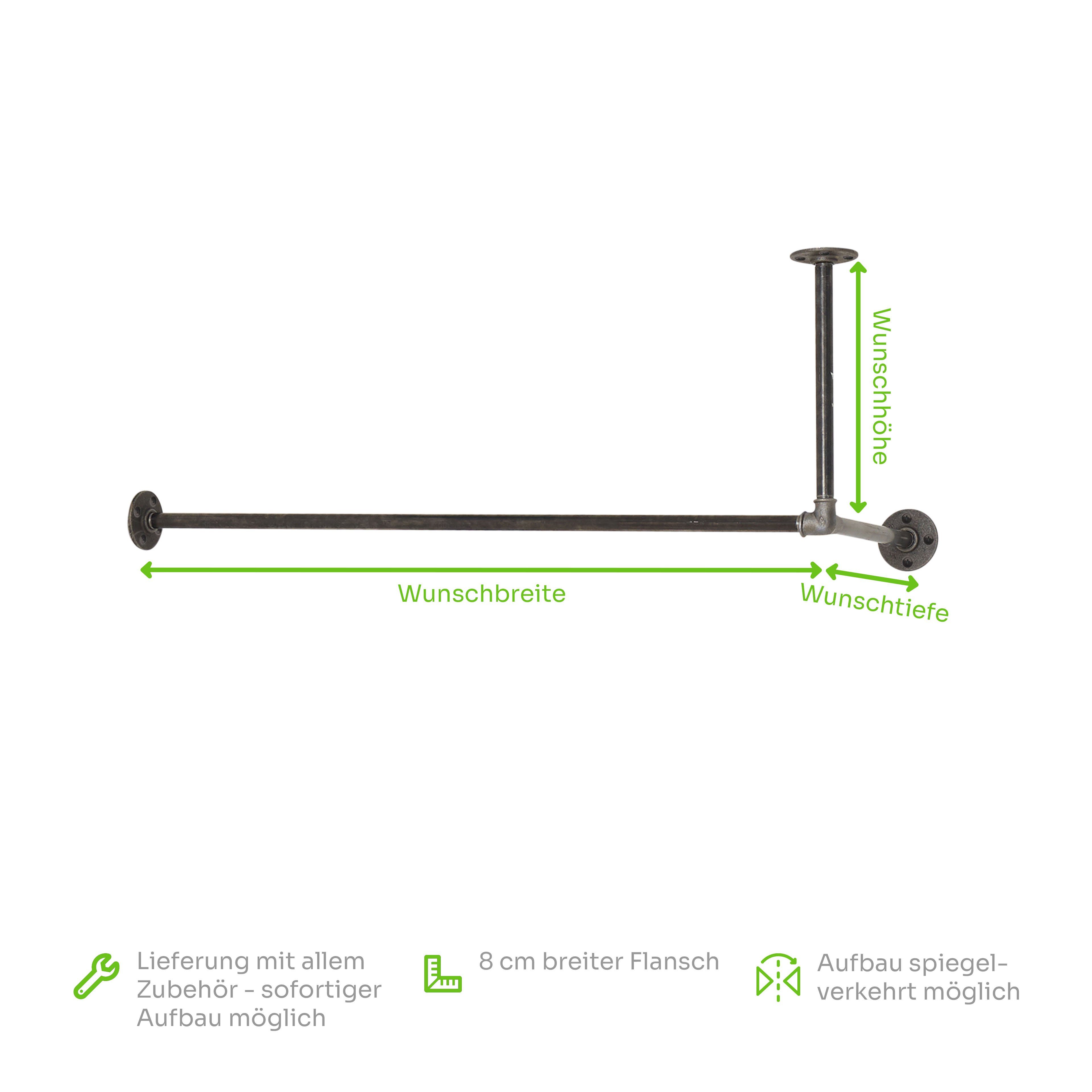 various - Industrial Design Möbel Kleiderstange Industrial Garderobe, L-Form für Wandmontage & Deckenmontage, Div. Breiten und Tiefen