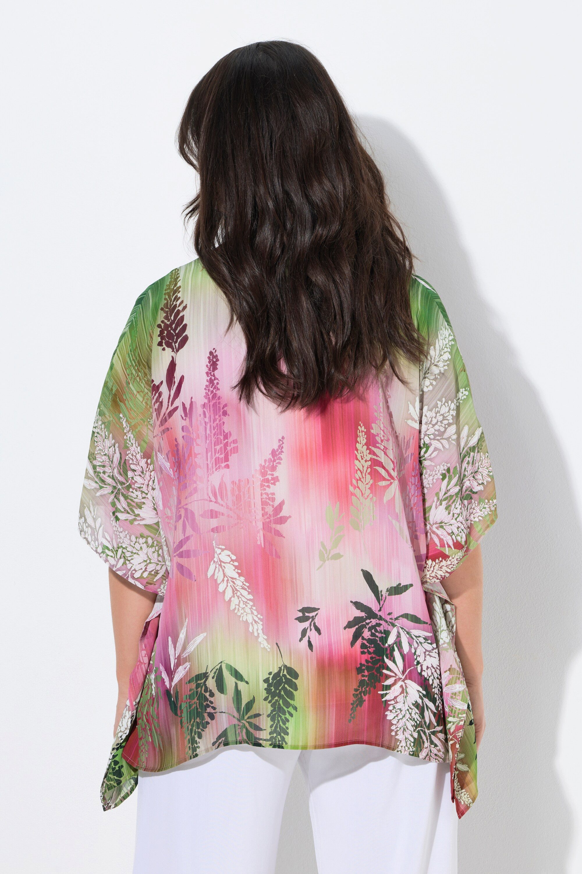 Ulla Popken Tunika Chiffon-Bluse doppellagig V-Ausschnitt oversized