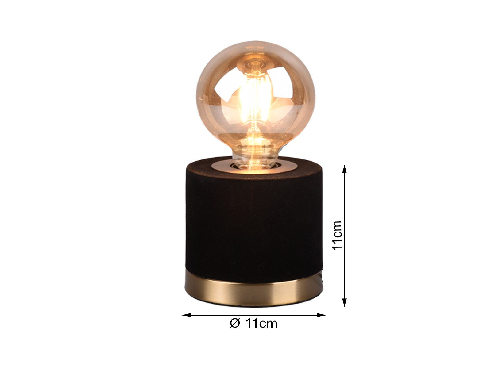 LED Lampenschirm wechselbar, Warmweiß, klein-e 11cm Nachttischlampe, meineWunschleuchte Schwarz Fensterlampe Gold, Höhe Vintage LED Samt