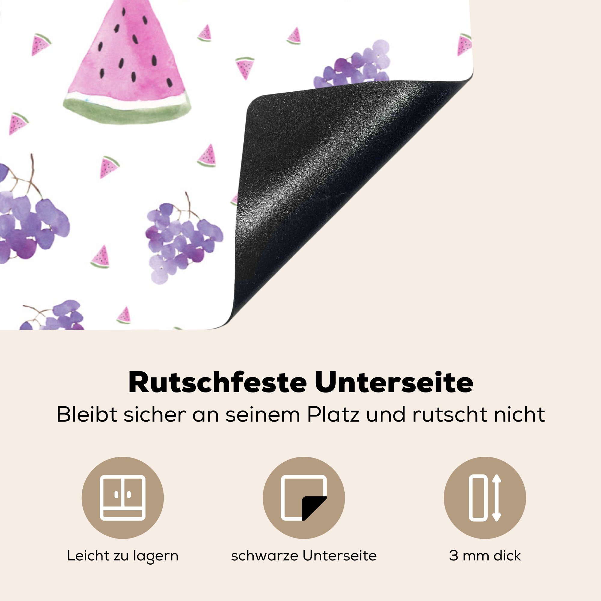 Weintrauben für cm, - Vinyl, Ceranfeldabdeckung Induktionskochfeld küche, 81x52 Wassermelone (1 MuchoWow Schutz tlg), Pastell, die - Herdblende-/Abdeckplatte