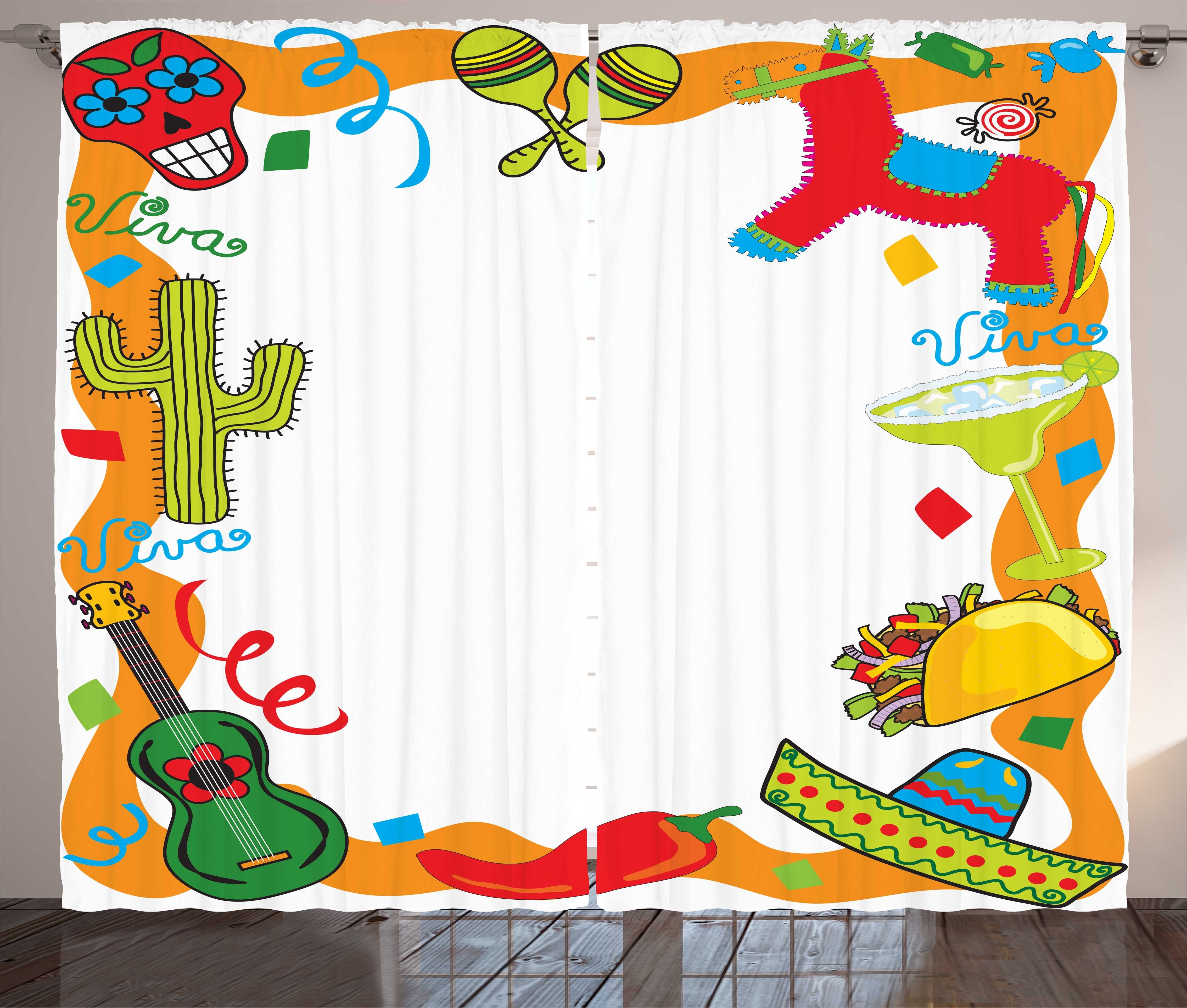 Gardine Schlafzimmer Kräuselband Vorhang mit Schlaufen und Haken, Abakuhaus, Fiesta Artikel Cartoon-Party