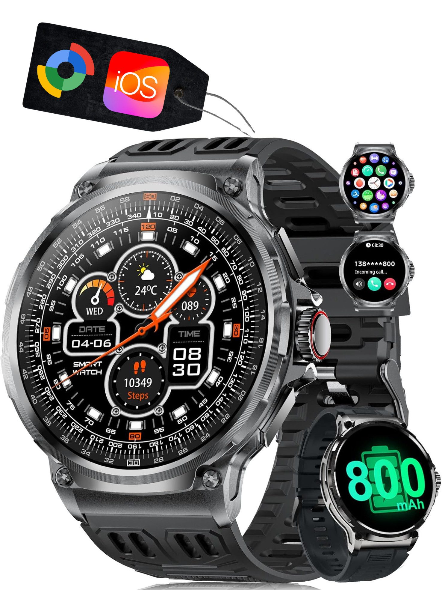 S&T Design Smartwatch Fitness Tracker Uhr für Damen Herren mit Telefonfunktion Smartwatch (iOS + Android) Geschenkbox, (Android und iOS), 1,85" AMOLED-Display Whatsapp Herzfrequenz-/Schlafüberwachung