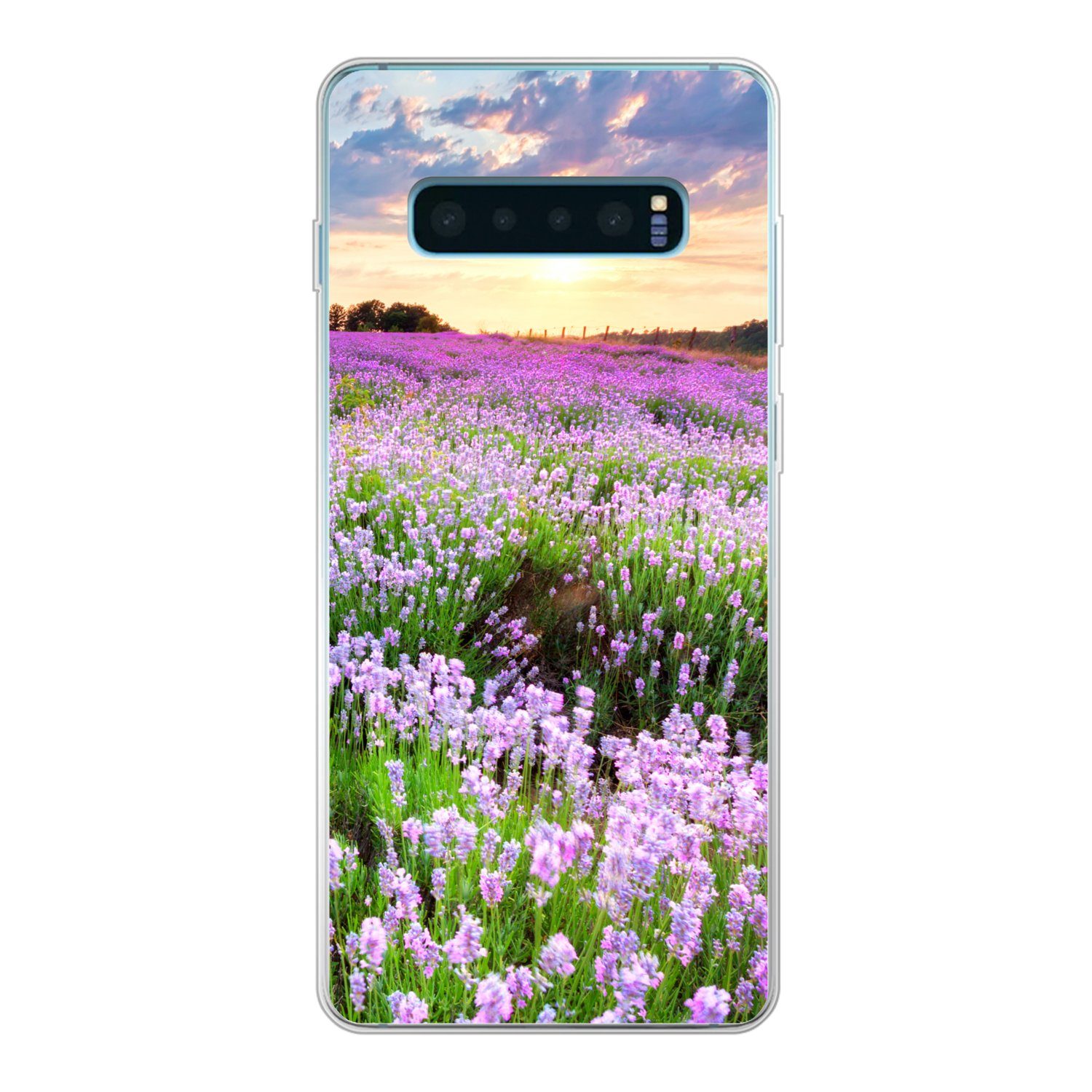 MuchoWow Handyhülle für Samsung Galaxy S10 Plus Blumen - Lavendel - Lila - Himmel - Sonnen, Phone Case, Silikon, Schutzhülle Dünn