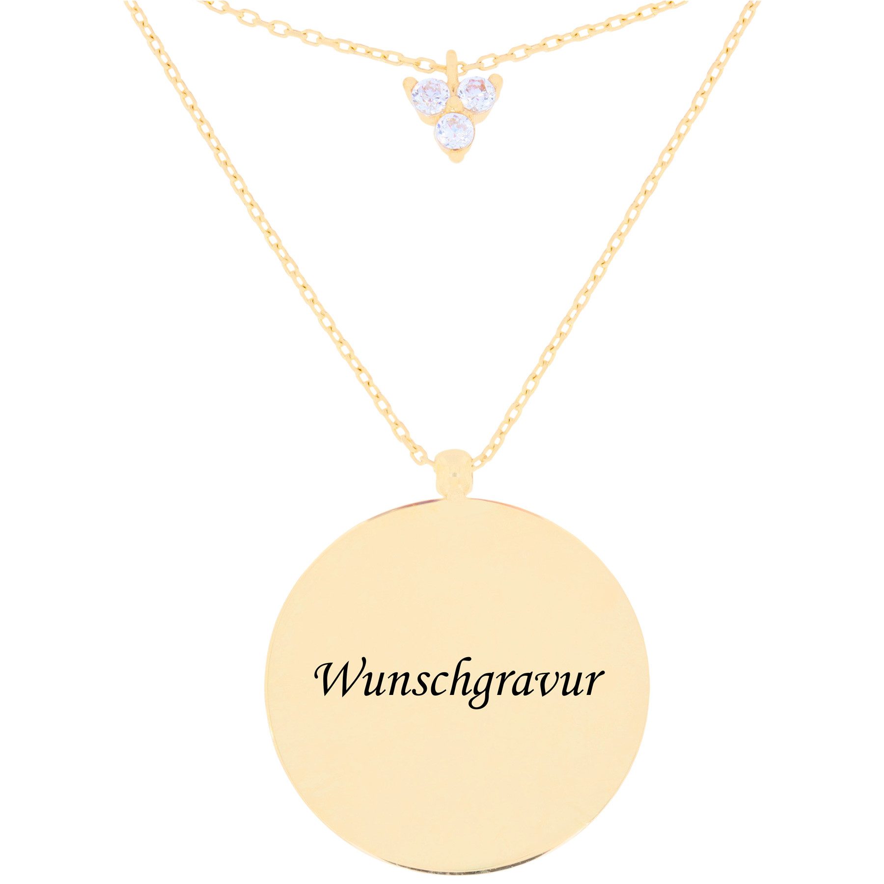 Stella-Jewellery Collier 585er Gold 2-reihige Collierkette mit Gravurplatte, Collierkette mit Gravurplatte und Zirkonia