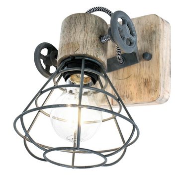 Steinhauer LIGHTING Wandleuchte, Leuchtmittel nicht inklusive, Retro Wand Strahler verstellbar Käfig Design Wohn Arbeits Zimmer Holz