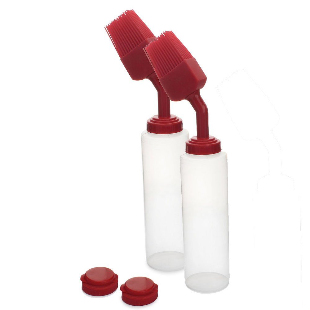 PROREGAL® Grillbesteck-Set Saucenflaschen mit Pinsel- & Dosierkappe, 2er Set