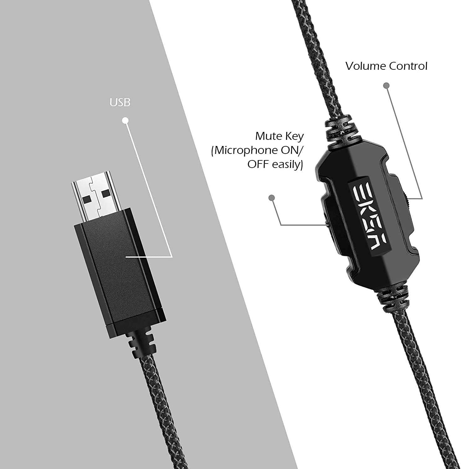 EKSA E1000 integriertem mit Mikrofon) Lautstärkeregelung, mit USB USB-Audio-Soundchip (Professionelles Stummschaltung, Gaming-Headset Gaming-Headset Gaming-Headset mit 7.1-Surround-Sound