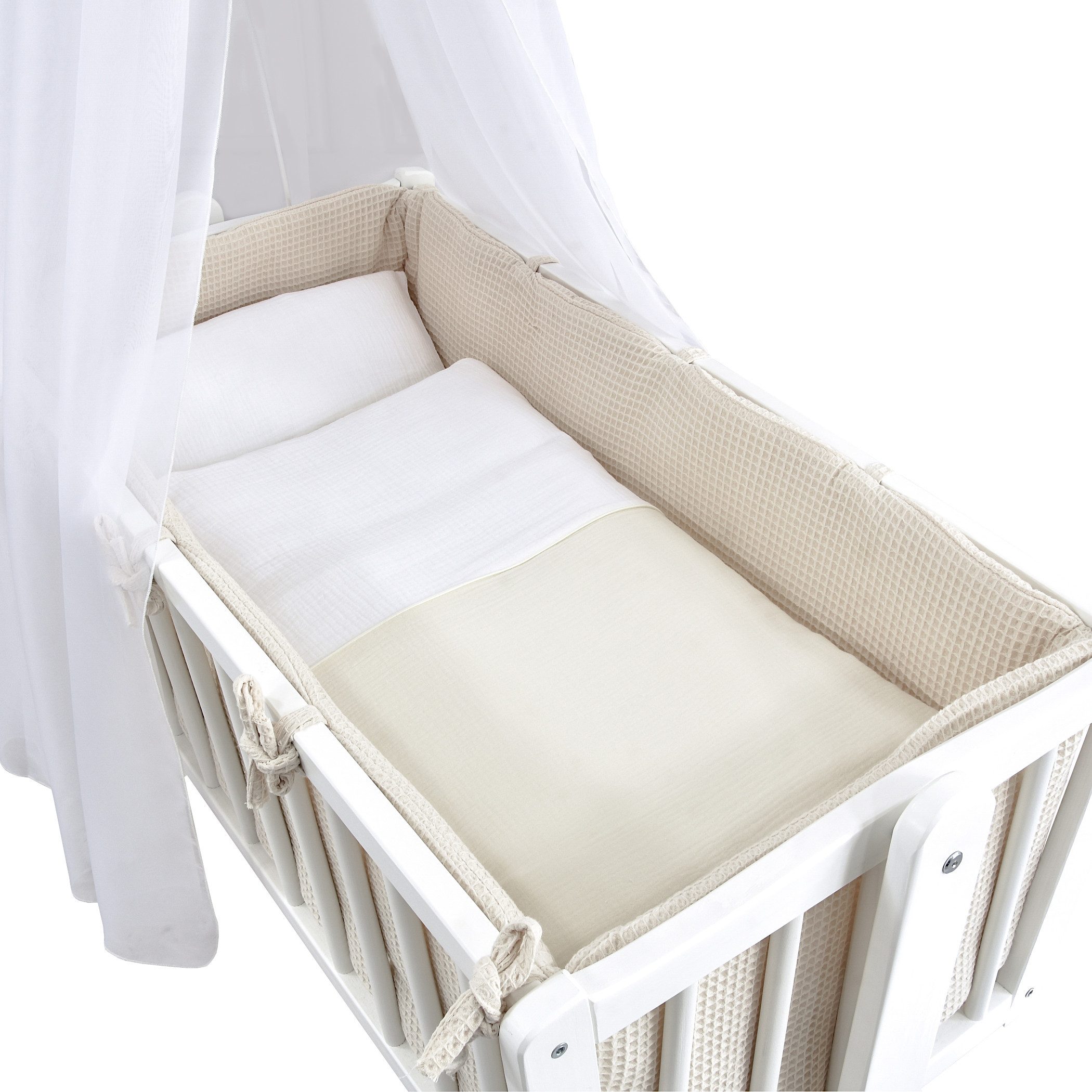 Baby-Delux Stubenbett Babywiege Komplettset Waffelpique Musselin, Schaukelw günstig online kaufen