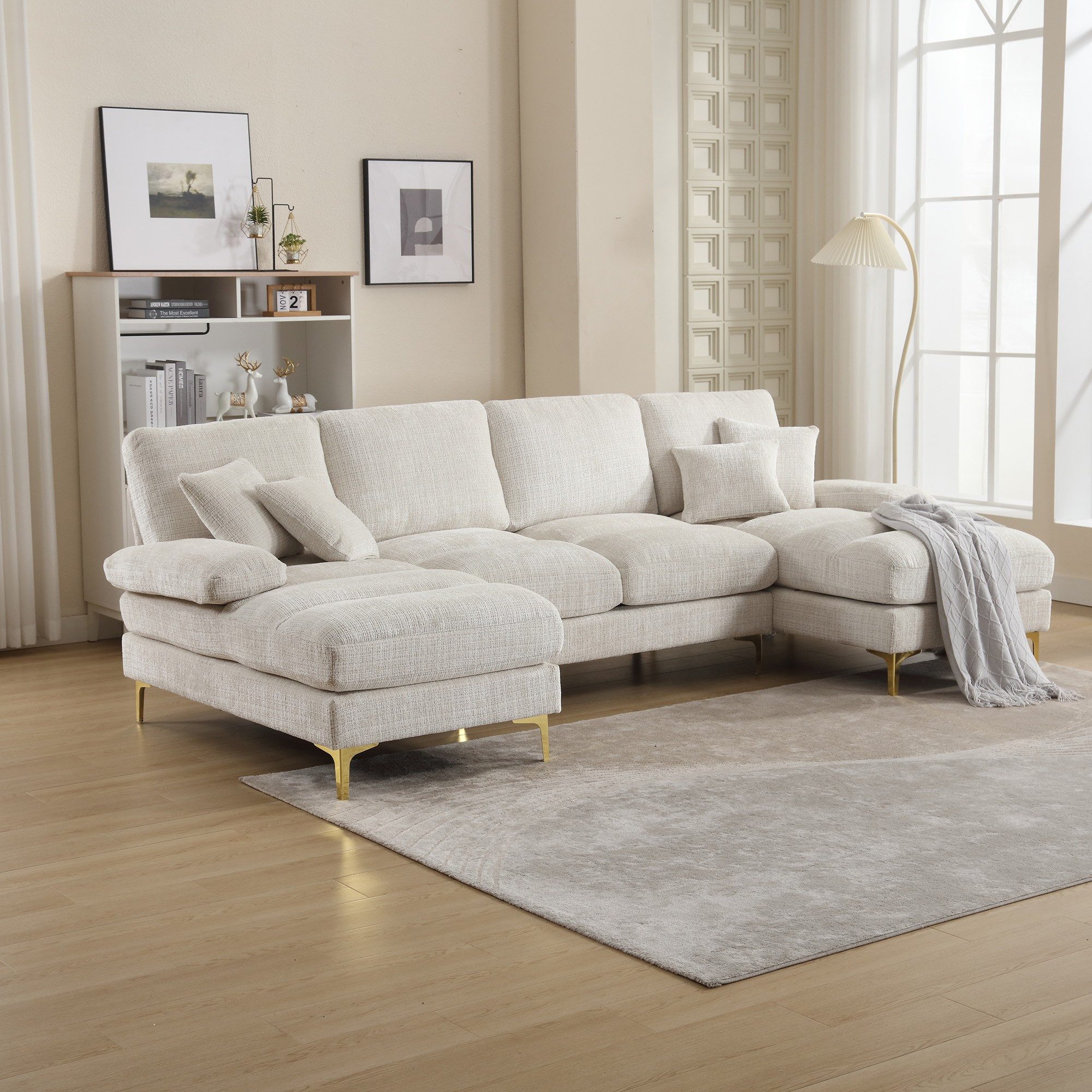 BlingBin Sofa Modernes Chenille U-Shape Sektionssofa mit doppelten Liegesitzen, Ecksofa 1 Teile, für Wohnzimmer Schlafzimmer Wohnung Villa Wohnzimmer Zuhause am Kamin