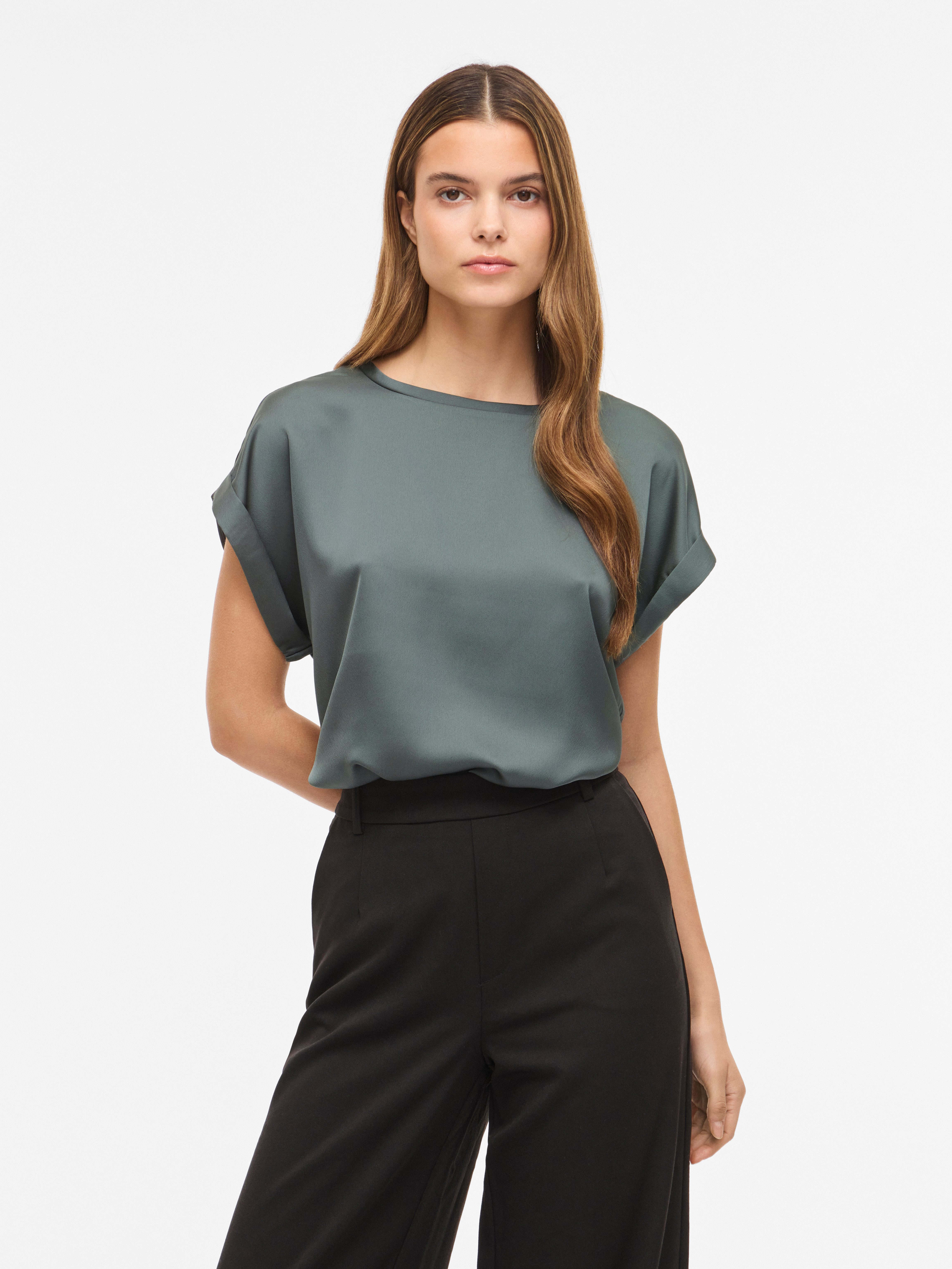 Vila Kurzarmshirt VIELLETTE S/S SATIN TOP - NOOS Kunstfaser, regular fit