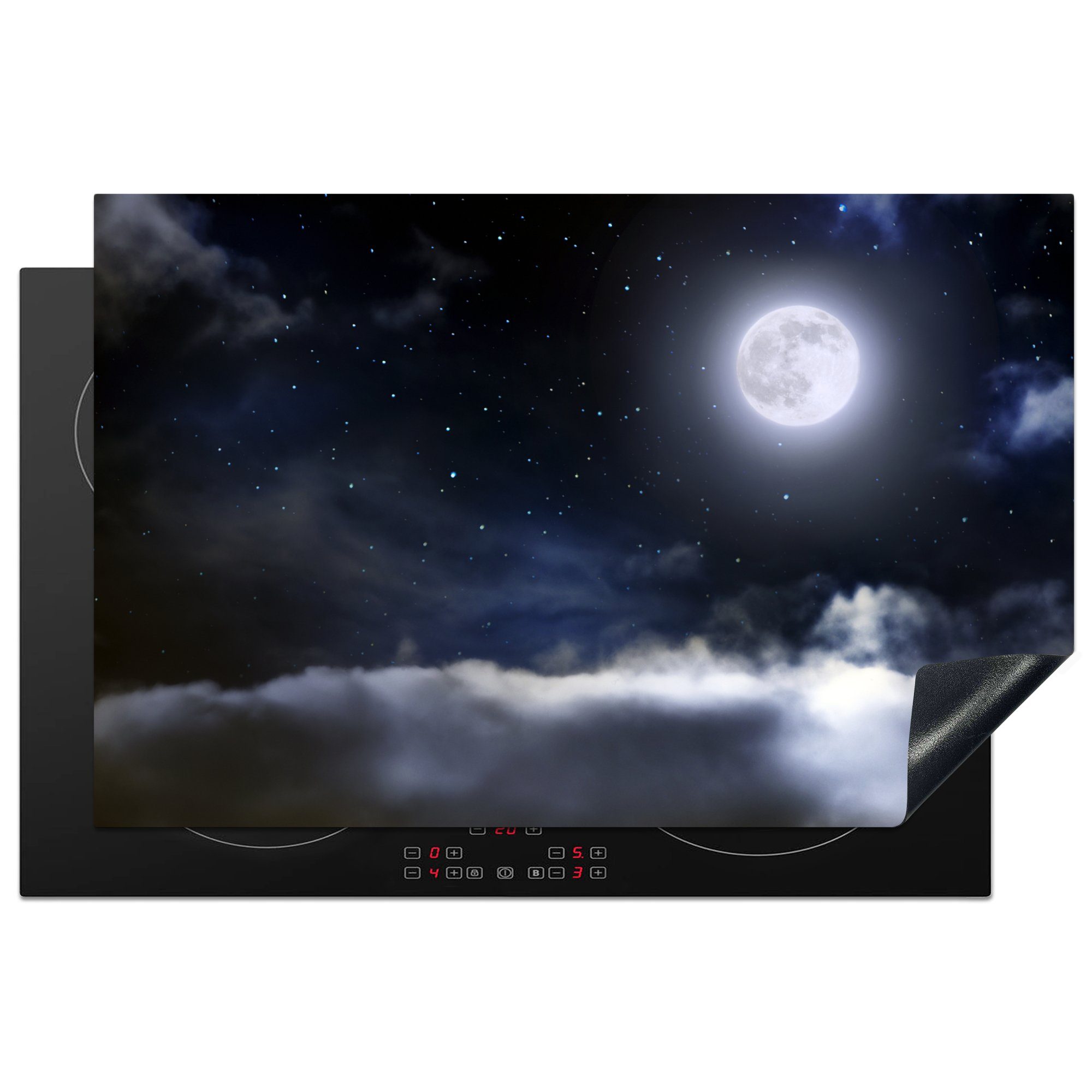 MuchoWow Herdblende-/Abdeckplatte Mond - Sterne - Wolken, Vinyl, (1 tlg), 81x52 cm, Induktionskochfeld Schutz für die küche, Ceranfeldabdeckung