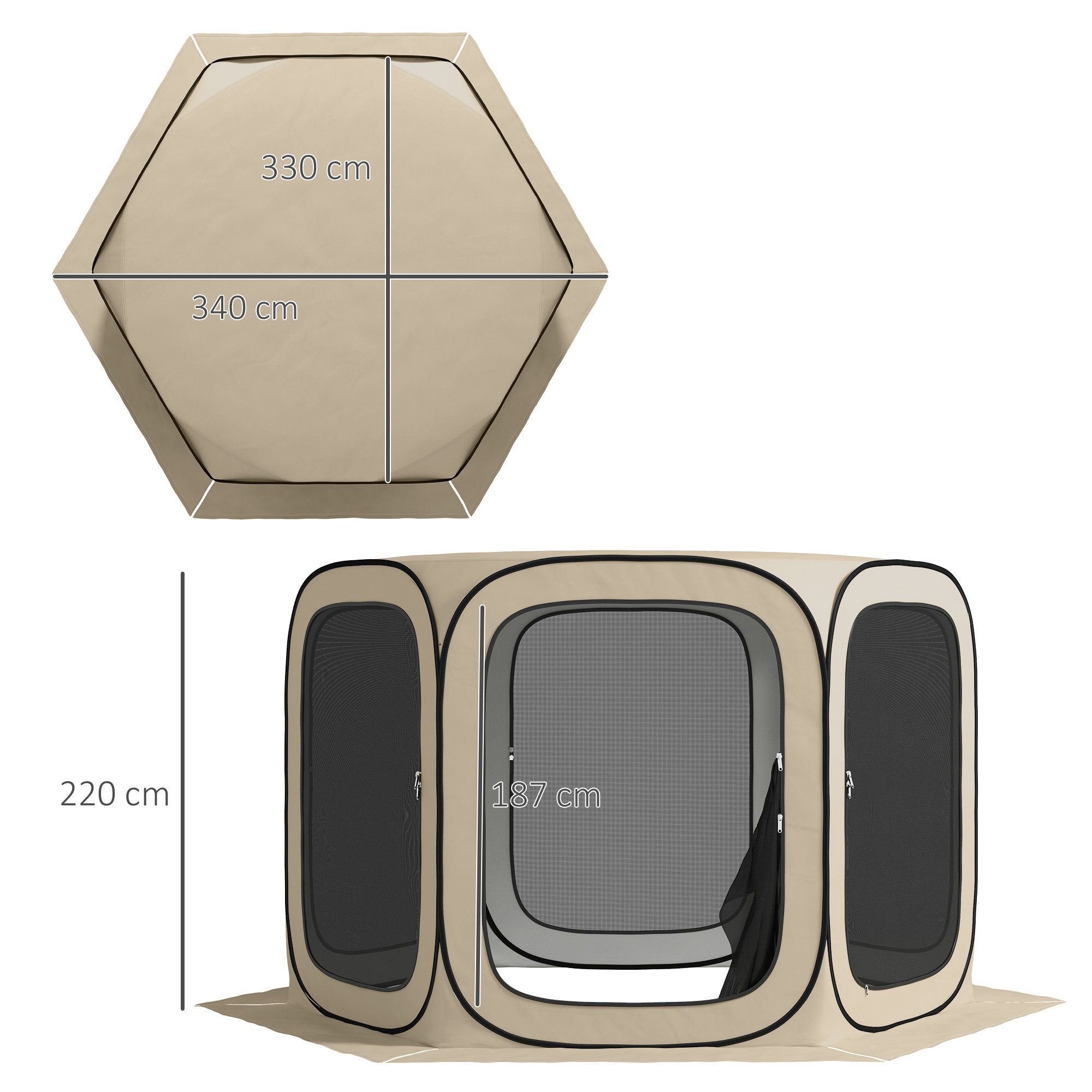 Outsunny Faltzelt sechseckiges Pop-Up-Zelt, Personen: 6 (tragbarer Camping-Pavillon, 1 tlg., Überdachung mit UPF50+ Oxfordstoff und Tragetasche), für Outdoor-Aktivitäten, Khaki