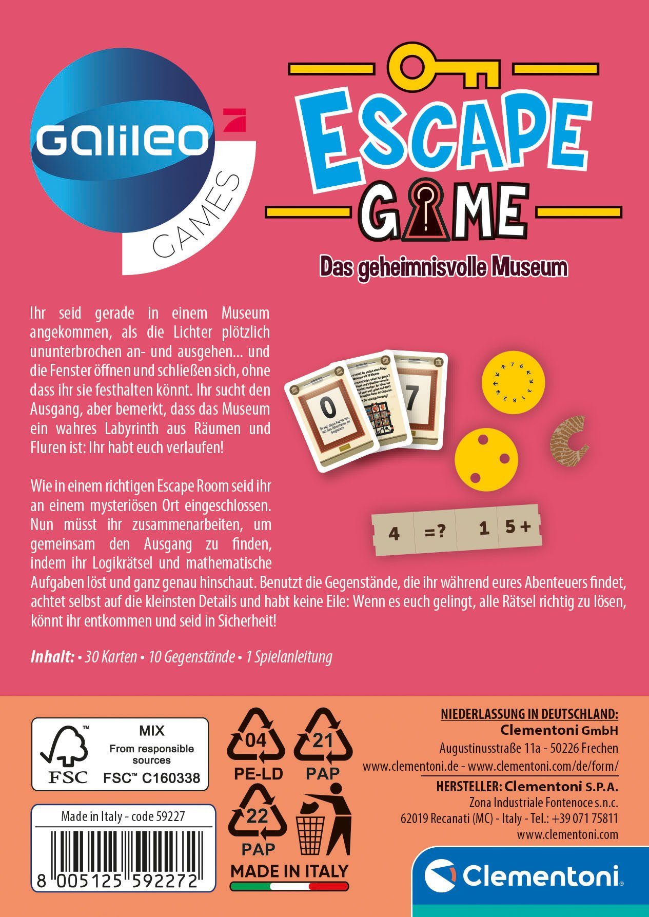 Clementoni® Spiel Galileo, Escape Game Das geheimnisvolle Museum, Detektivspiel, Made in Europe