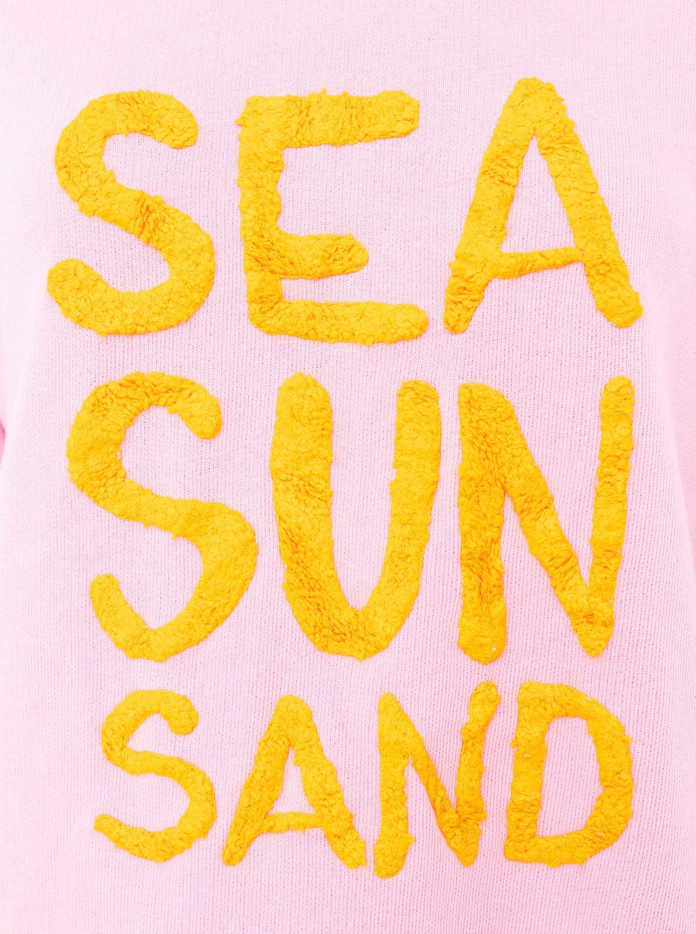 Zwillingsherz Sweater "Sea Sand Sun" Flock-Print, ausgefranster Rundhalsausschnitt, Langarm