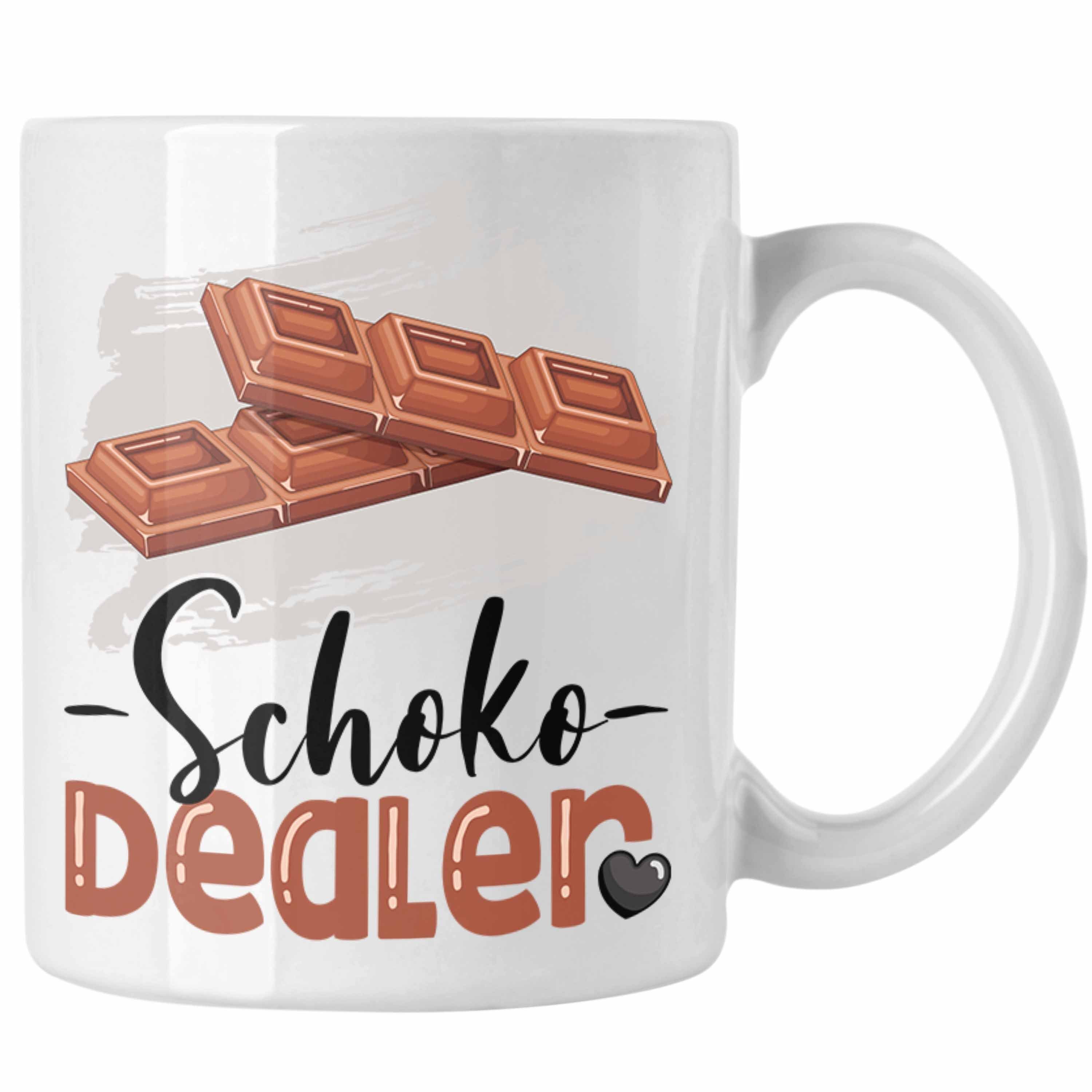 Trendation Tasse Schoko Dealer Tasse Geschenk für Schokoladenverkäufer Geburtstag Spruc Weiss