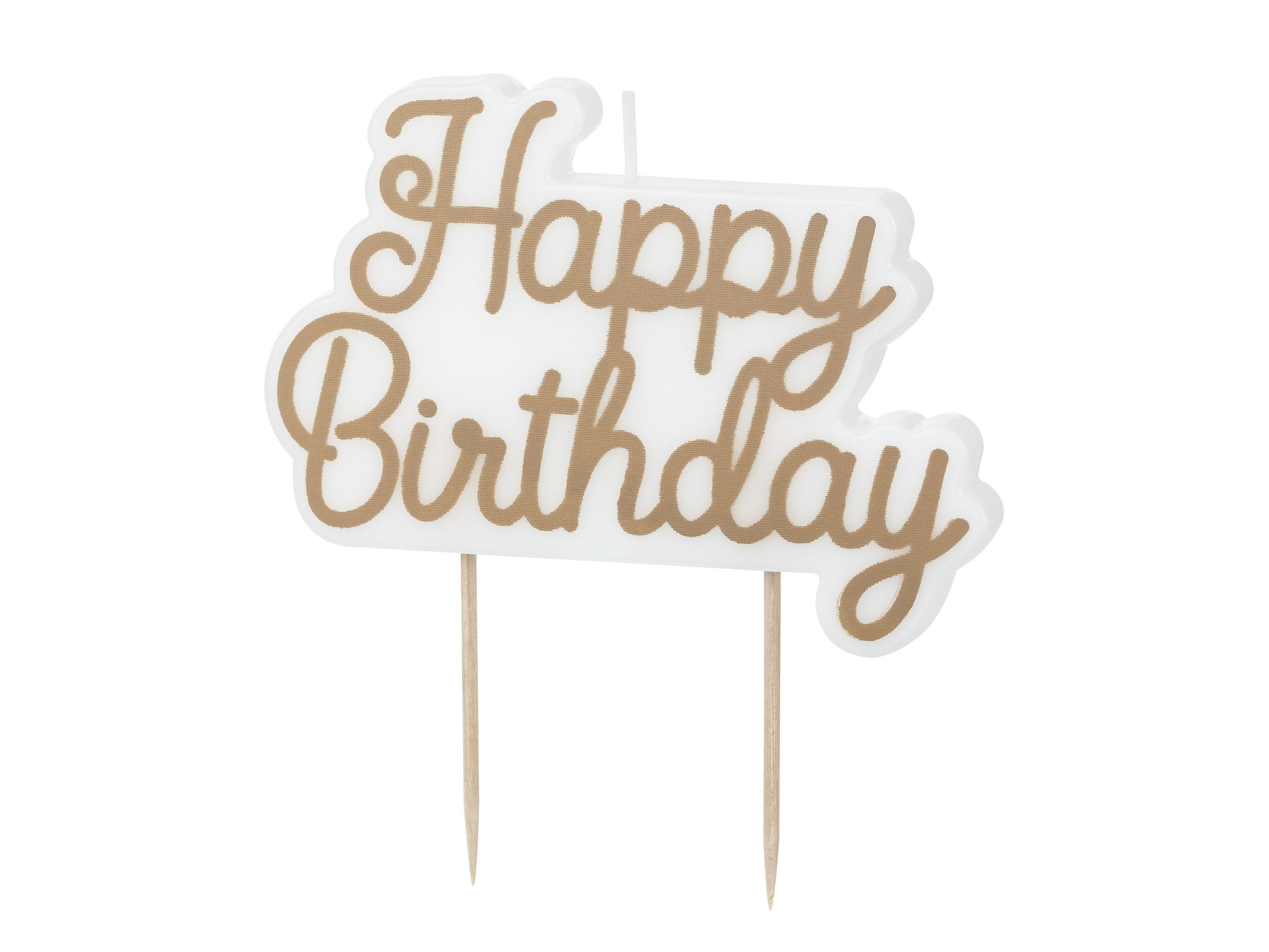 partydeco Geburtstagskerze, Geburtstagskerzen Happy Birthday 7,5x10cm Weiß / Gold