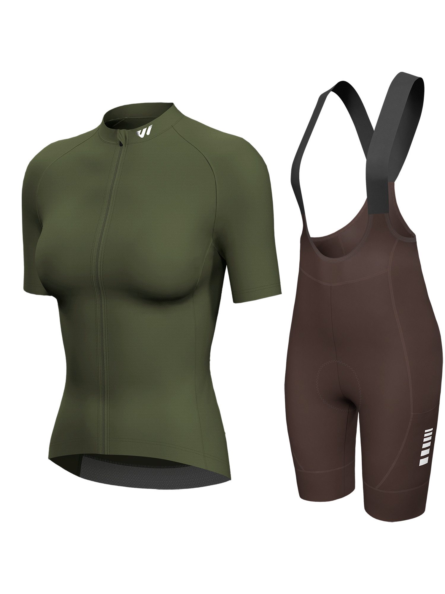 Wulibike Radtrikot Damen Fahrrad-Set, Fahrradbekleidungsset für Gravel & Outdoor Touren (2-tlg) Kurzarm-Radtrikot und figurbetonte V-Trägerhose mit 6 Taschen