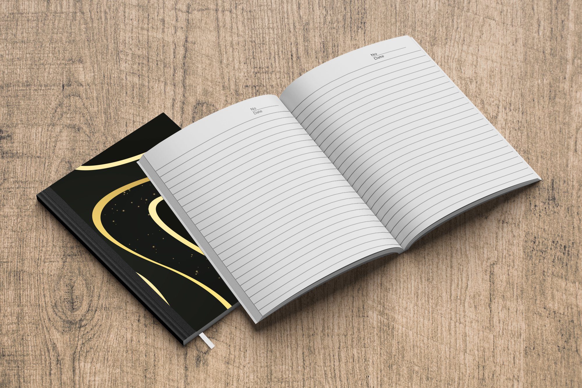 MuchoWow Notizbuch Goldene Wellen auf Haushaltsbuch Notizheft, schwarzem Merkzettel, Tagebuch, Hintergrund, 98 A5, Seiten, Journal
