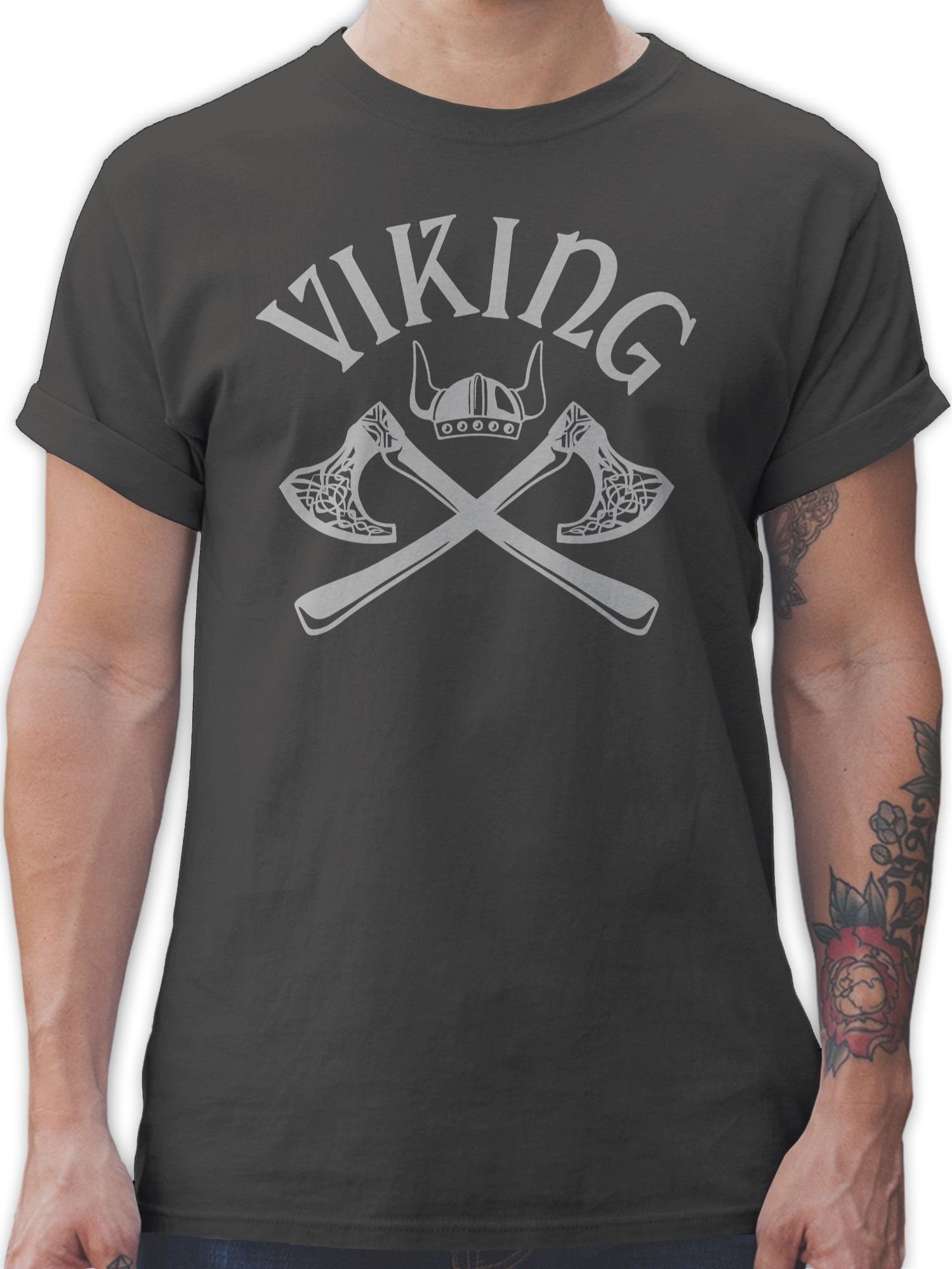 Shirtracer T-Shirt Wikinger Viking Nordmänner Odin Walhall Streitaxt Wikinger & Walhalla Herren 02 Dunkelgrau