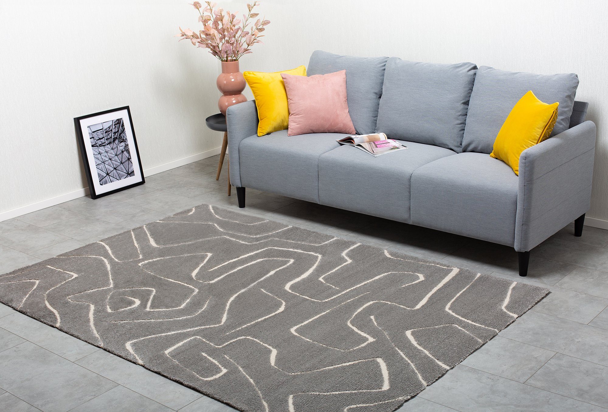 Teppich Teppich MANOAH im modernen Stil - extravaganter Kurzflor für Wohnzimmer/Schlafzimmer/Esszimmer, Kunstfaser, DomDeco Grau