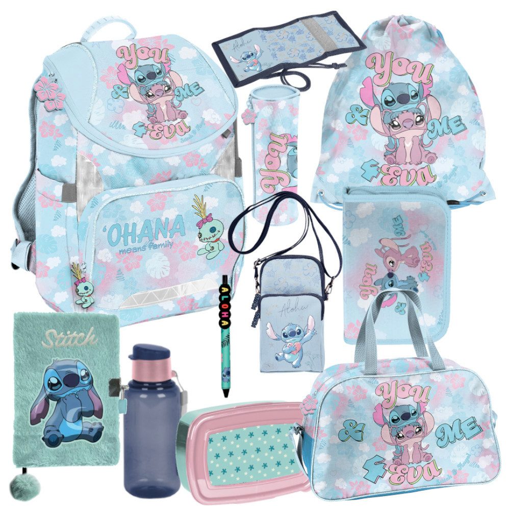 PASO Schulrucksack Mega Schulset XXL - Lilo & Stitch Disney (Schulset, 11-tlg), Schulranzen-Set Für Jungen & Mädchen Klasse 1–4