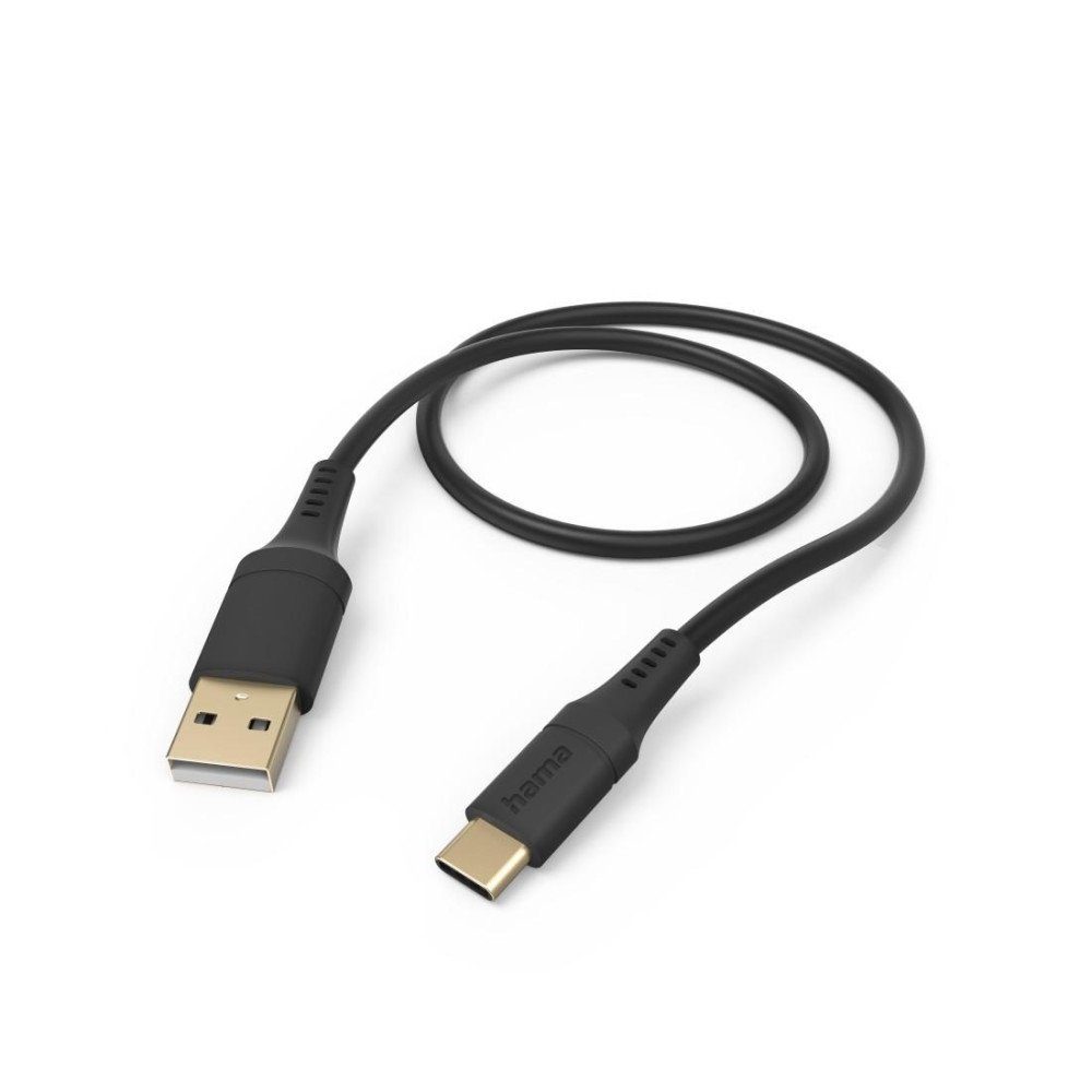 USB-Kabel Ladekabel m, Schwarz - "Flexible", Silikon, Hama USB-A USB-C, 1,5