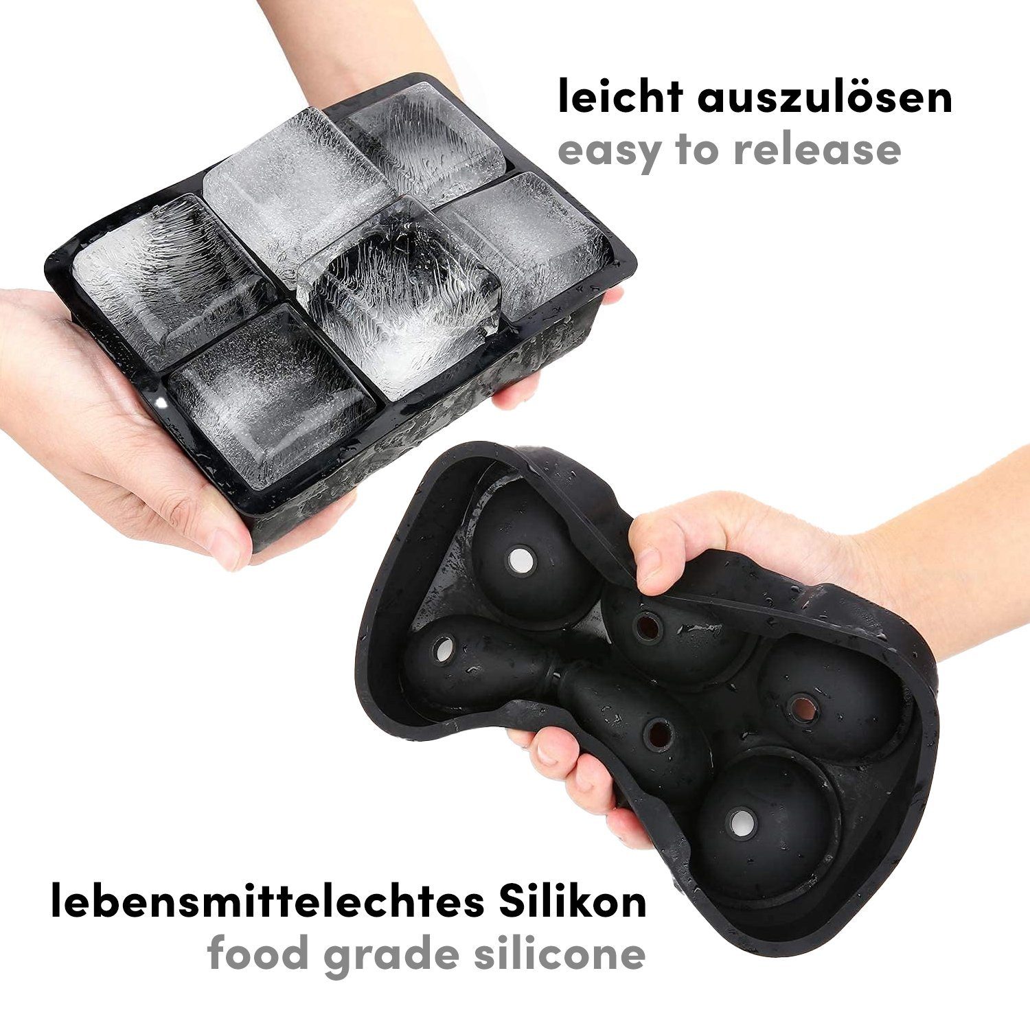 Metamorph Eiswürfelform Riesen Quader und Kugel Eiswürfelform Set 12-fach, Dieses Eiswürfel Silikonformset besteht aus einer 6-fach Quader-Form