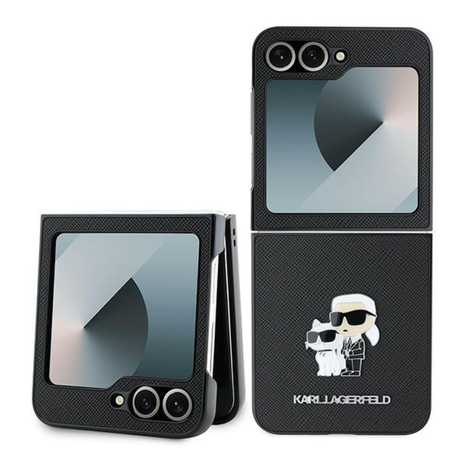 KARL LAGERFELD Handyhülle Case Galaxy Z Flip 6 Kunststoff schwarz Figuren Metall 6,7 Zoll, Kantenschutz