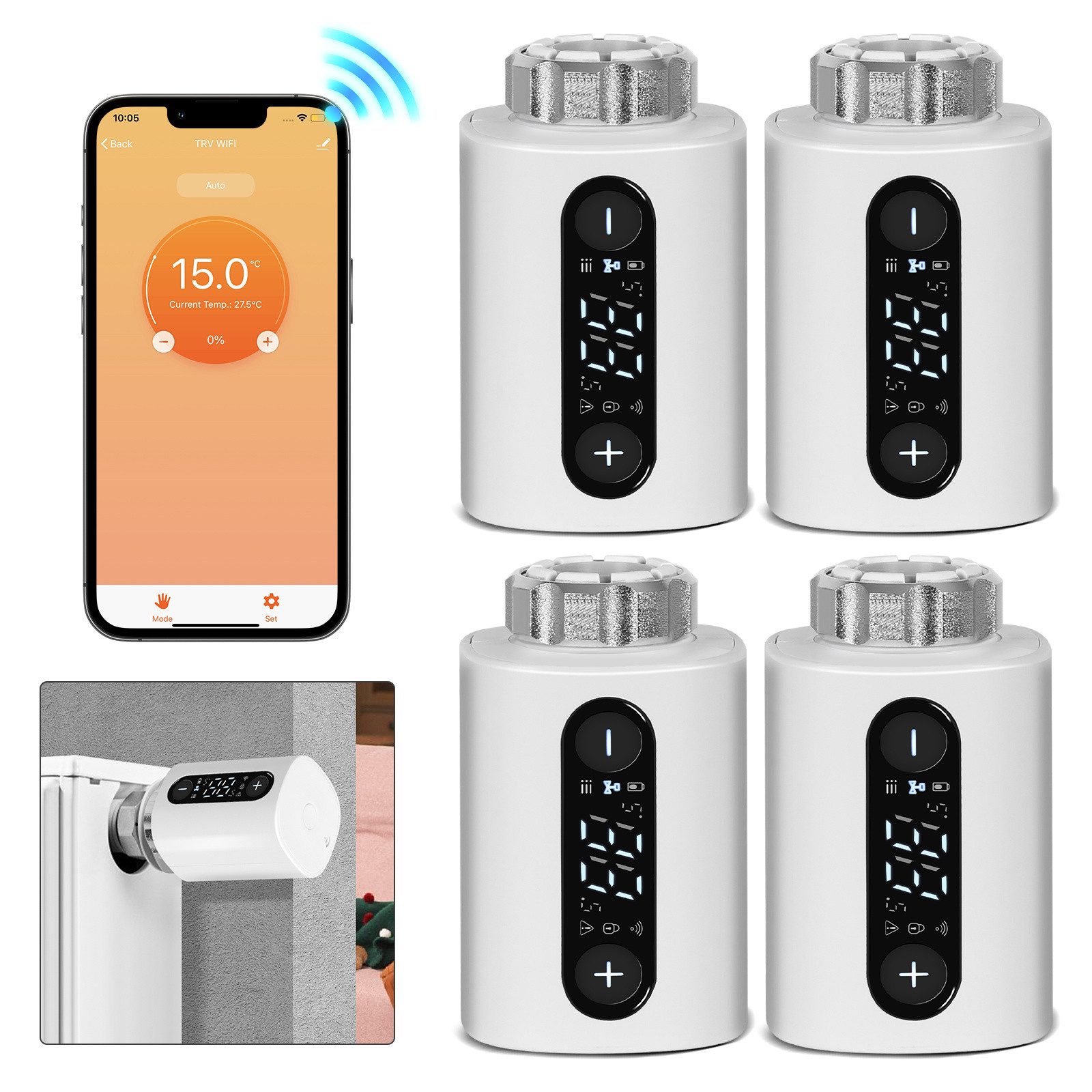 Clanmacy Heizkörperthermostat 4x Smart Thermostatventil Temperaturregler Wi günstig online kaufen