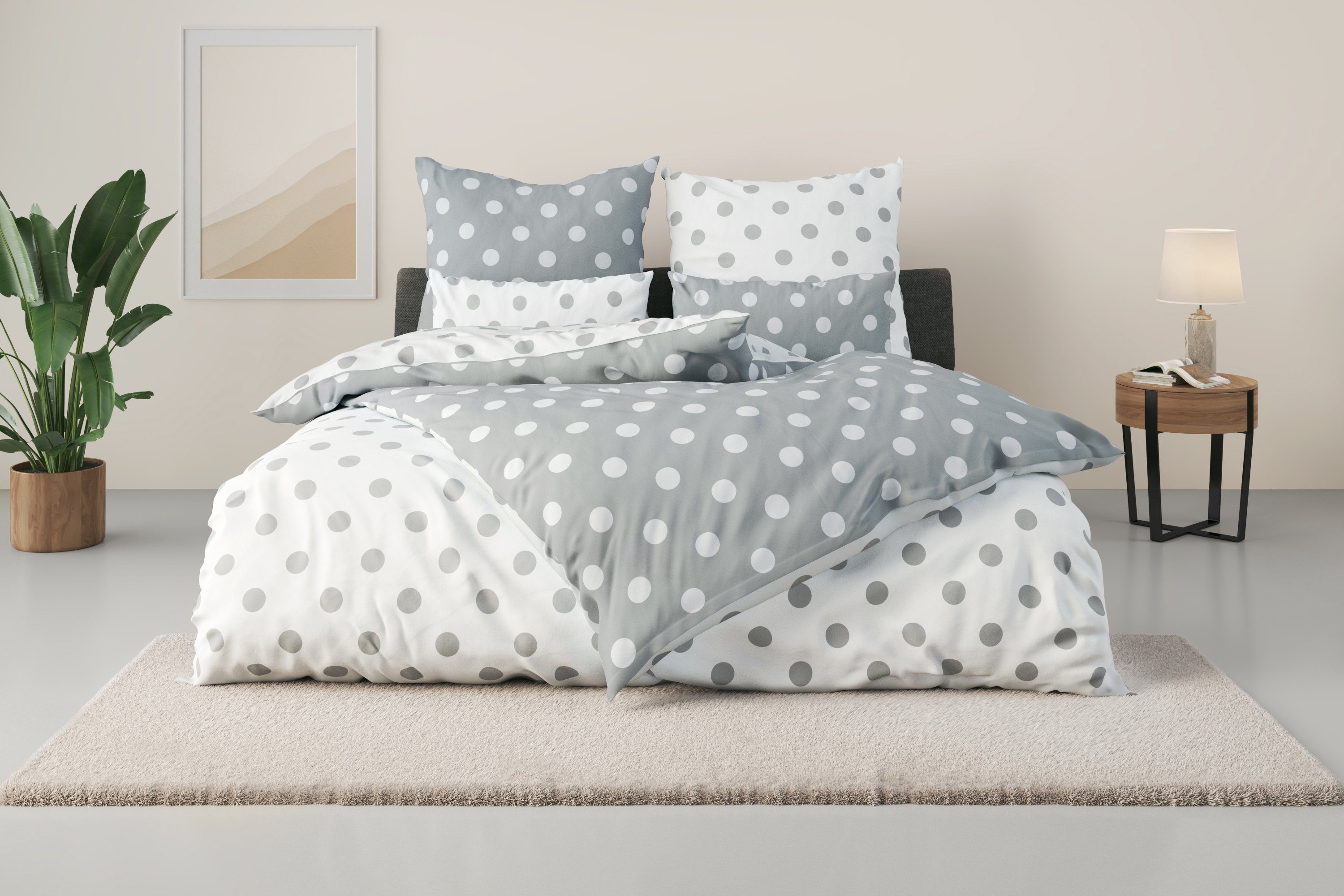 OTTO home Wendebettwäsche Dots, Polycotton recycelt, 2 teilig, ab Größe 135x200 cm, aus recyceltem Material, Bettwäsche mit Punkten