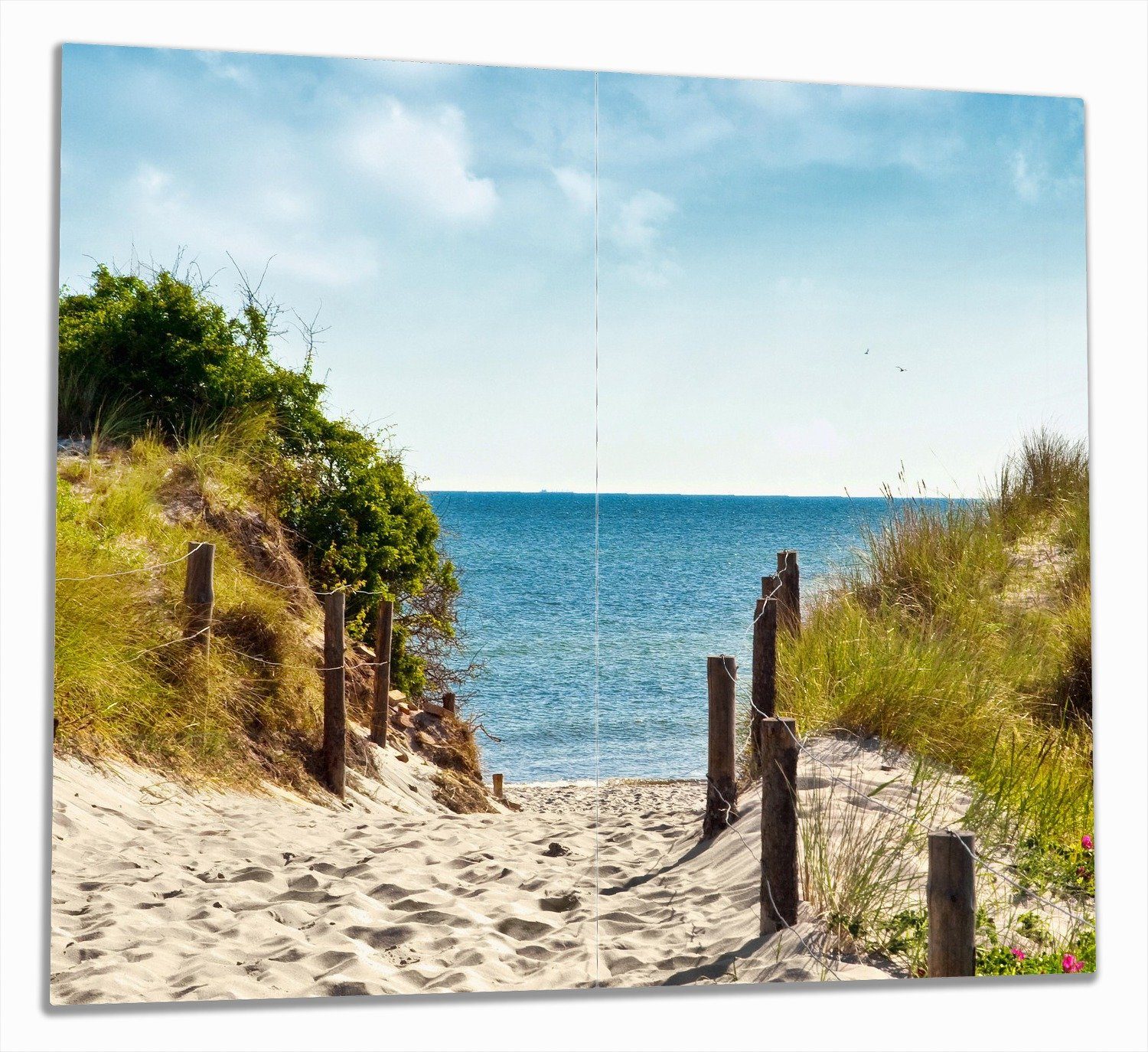 Größen verschiedene Herd-Abdeckplatte Wallario inkl. Noppen), ESG-Sicherheitsglas, Strand, tlg., dem 2 Auf Sandweg (Glasplatte, 5mm zum