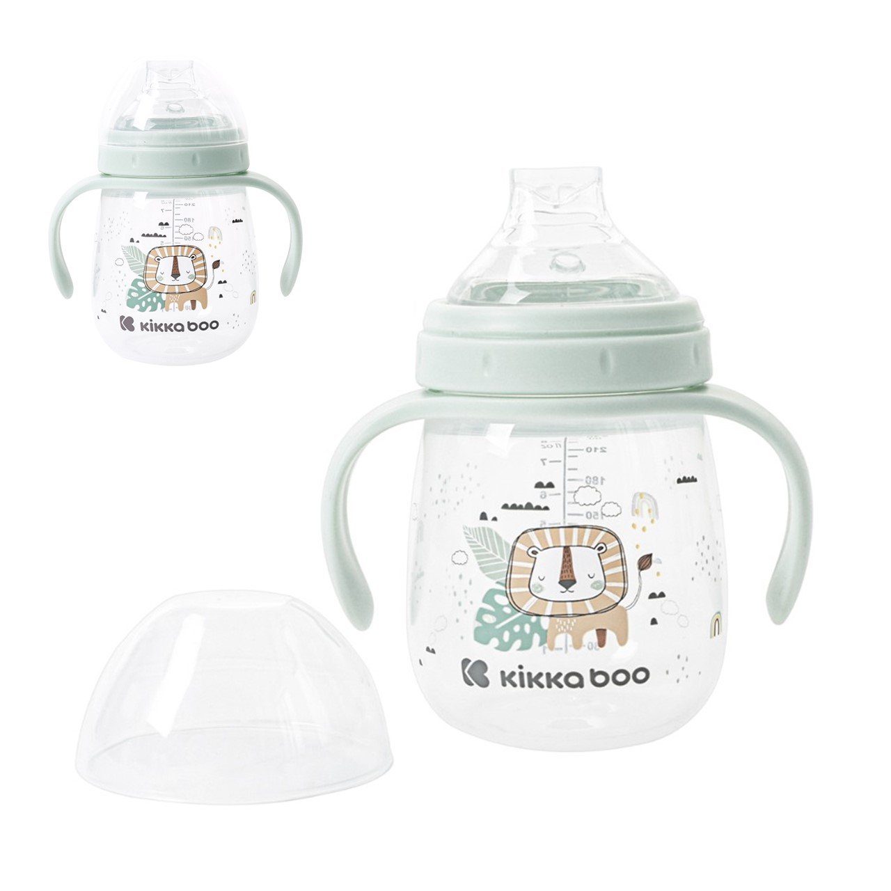 Kikkaboo Trinkflasche Baby-Trinklernbecher Savanna, 240 ml Deckel bequemer Griff ab 6 Monaten grün